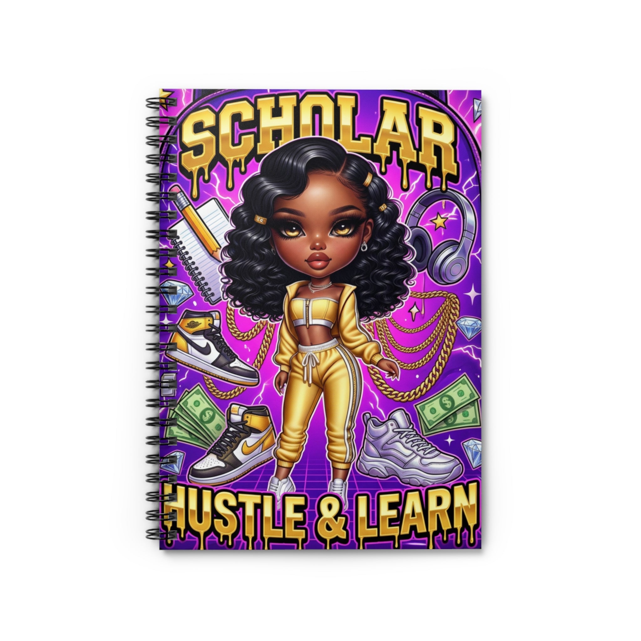 Scholar Hustle & Learn Spiral Notebook — Cute Afro Girl Study Journal