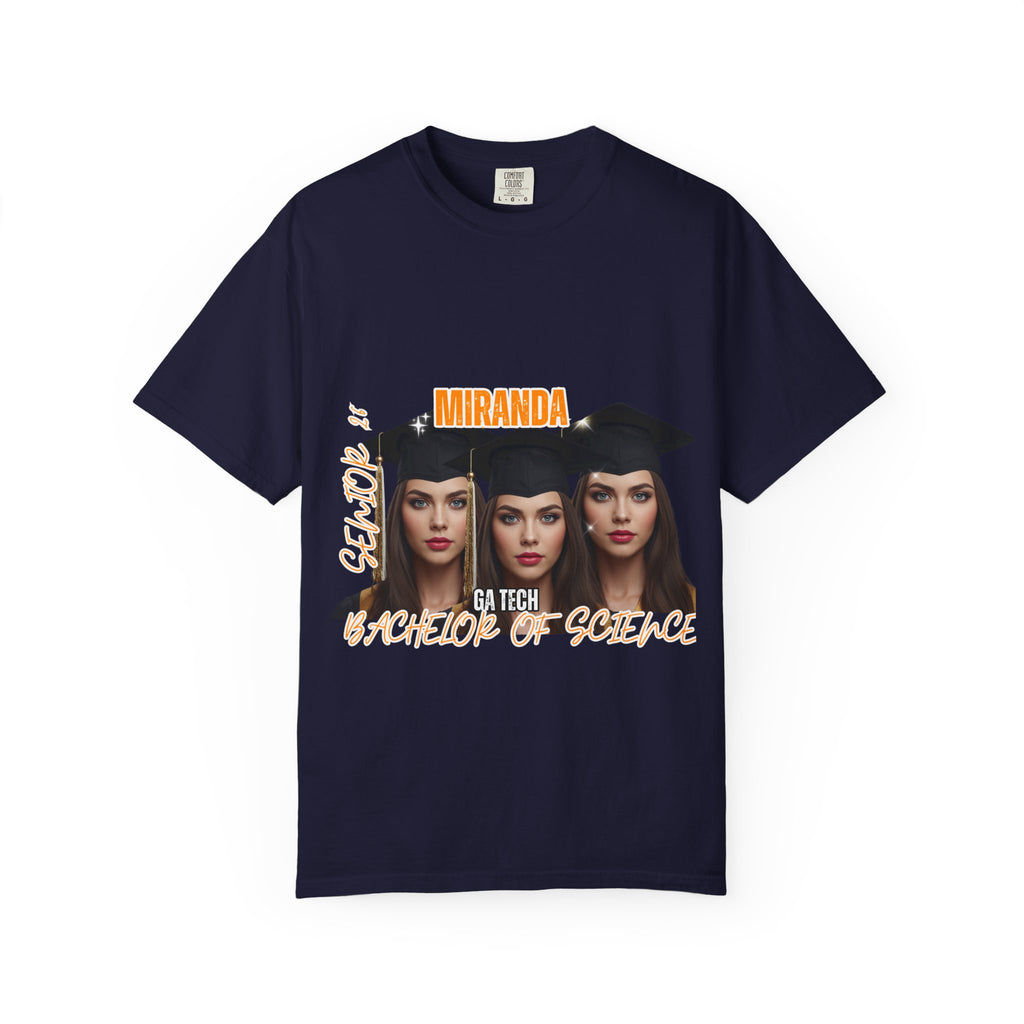 Graduation Photo Collage T-Shirt — Personalized Miranda GA Tech Grad Cap Tee