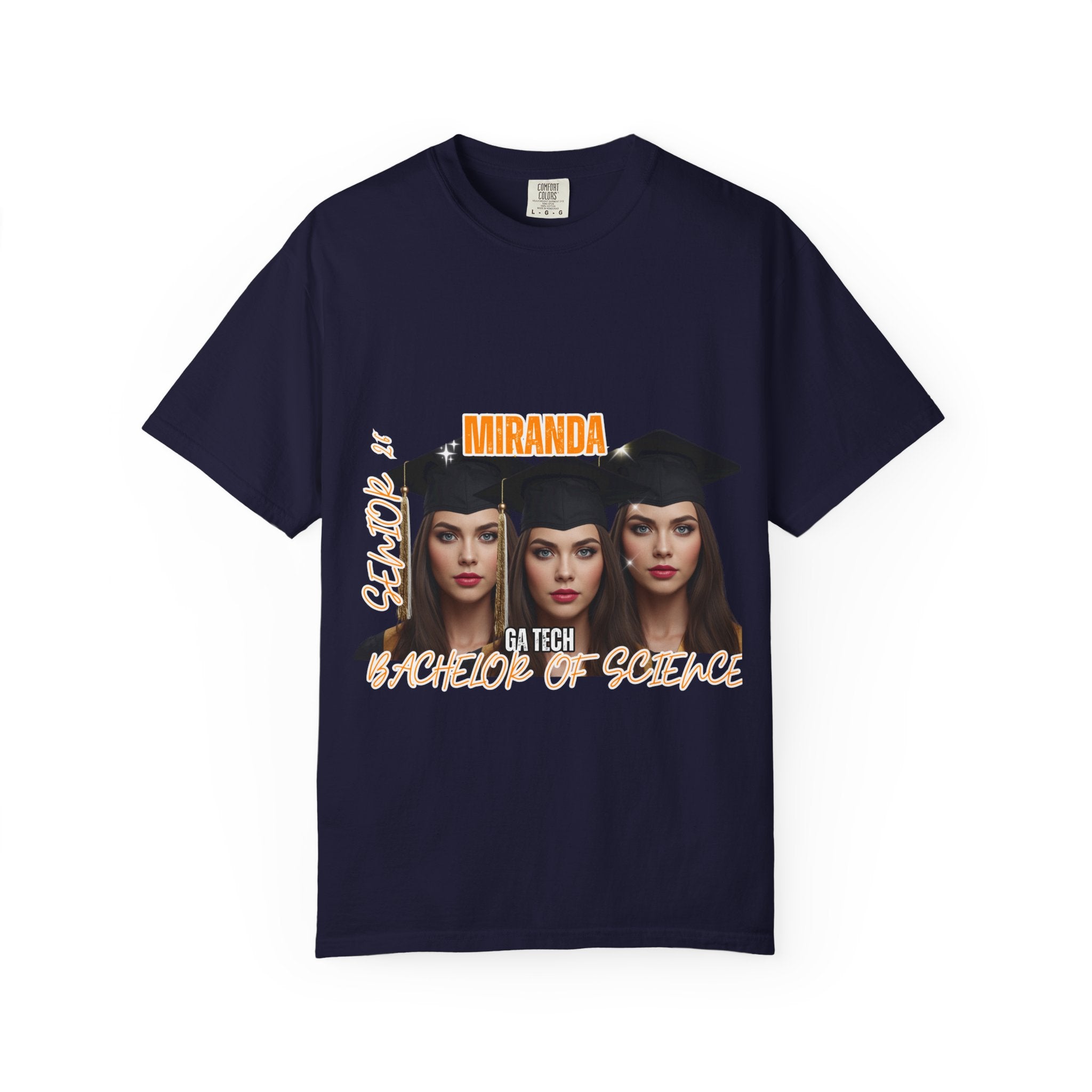 Graduation Photo Collage T-Shirt — Personalized Miranda GA Tech Grad Cap Tee