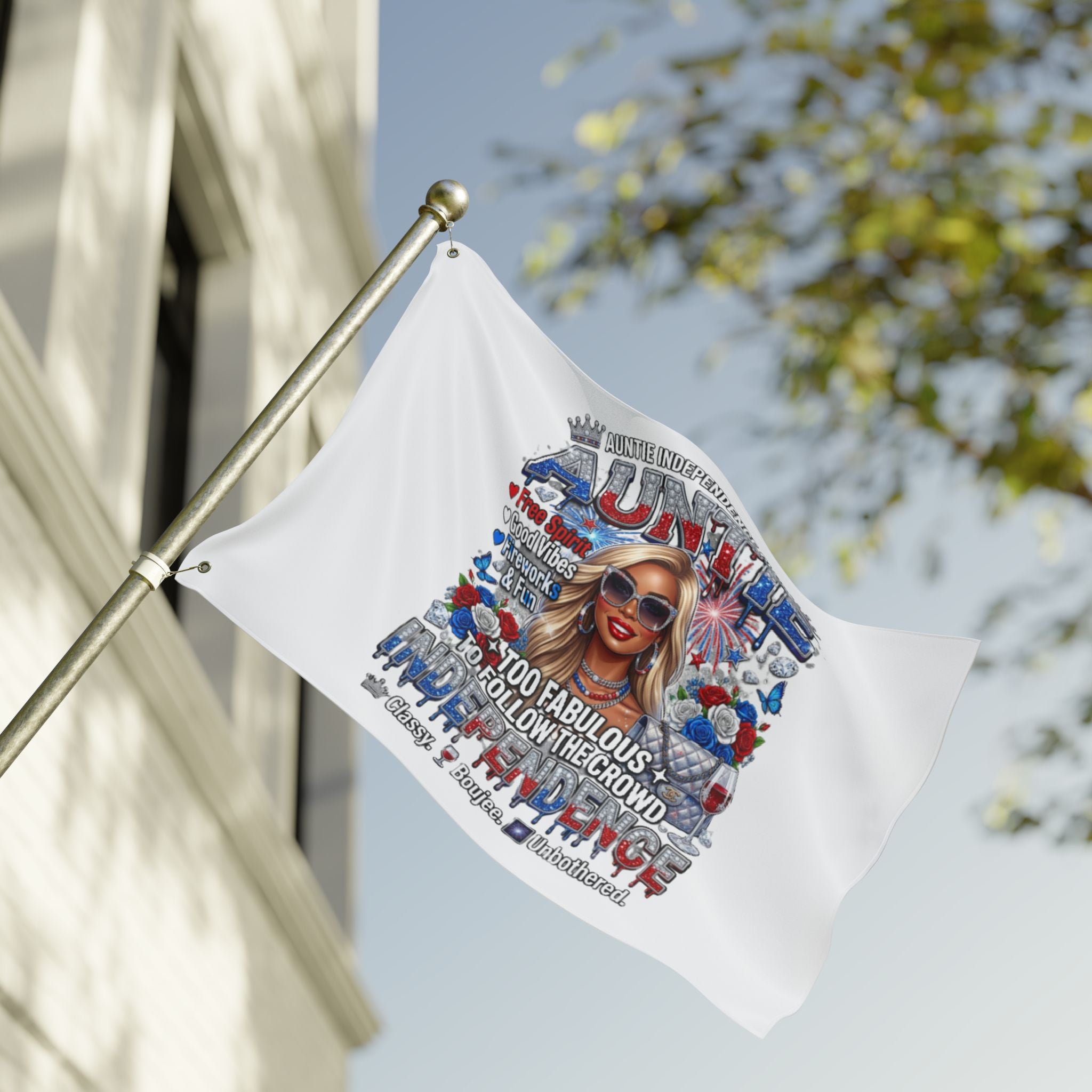 Auntie Independence Flag — "Too Fabulous to Follow the Crowd" Double-Sided Garden Flag
