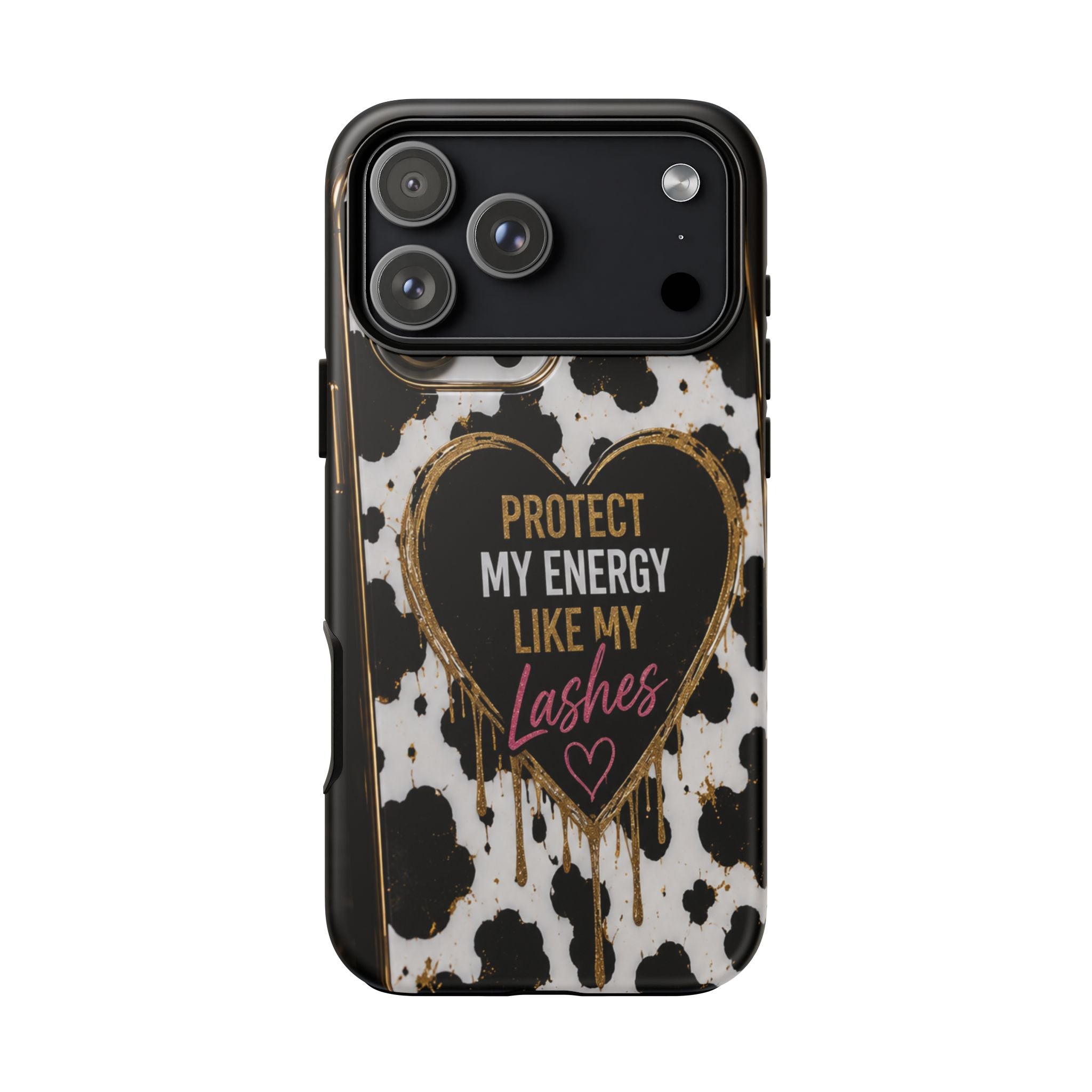 Phone Case — “Protect My Energy Like My Lashes” Cow Print Protective Case