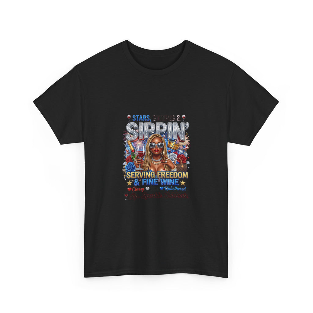 T-Shirt — “Stars, Stripes & Sippin’” Patriotic Serving Freedom Tee