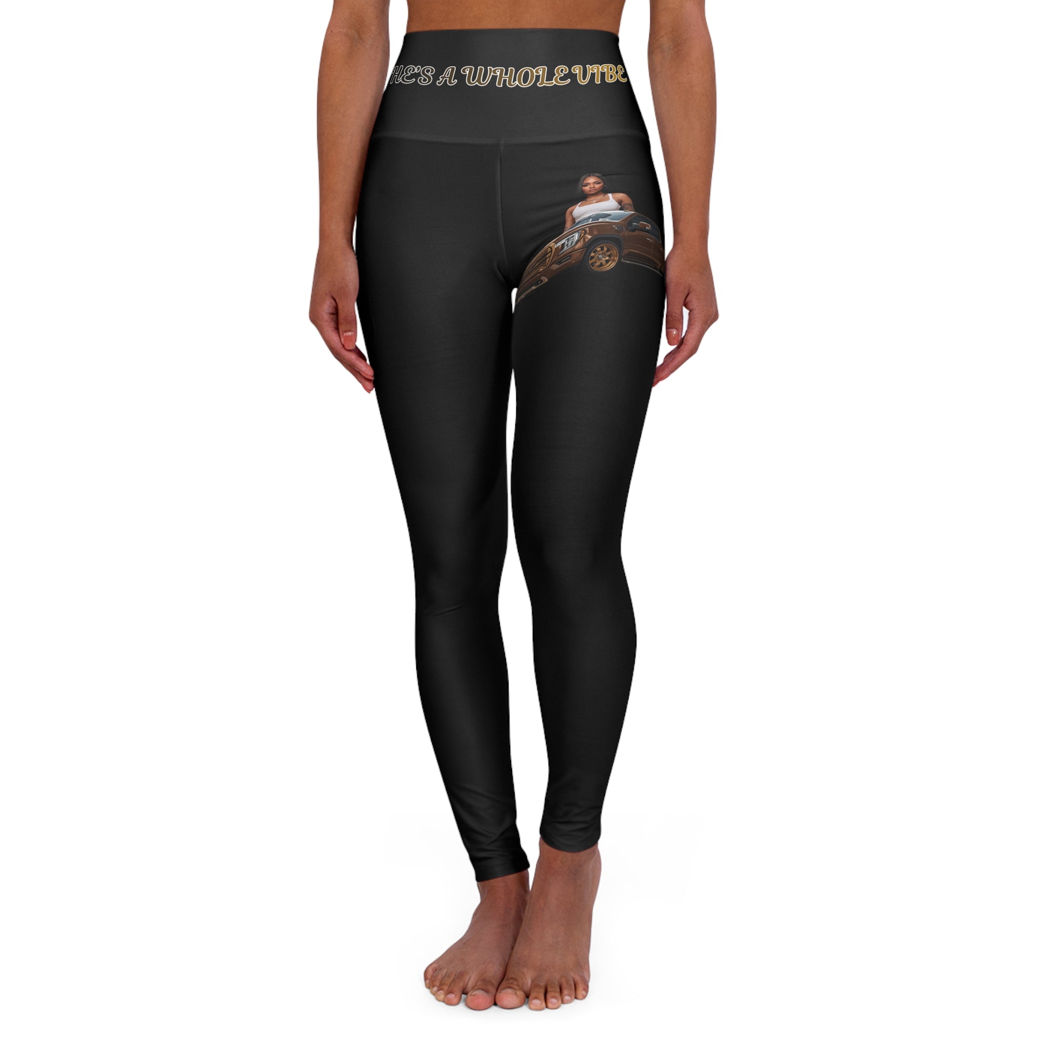 High-Waist Yoga Leggings with Vintage Car Graphic