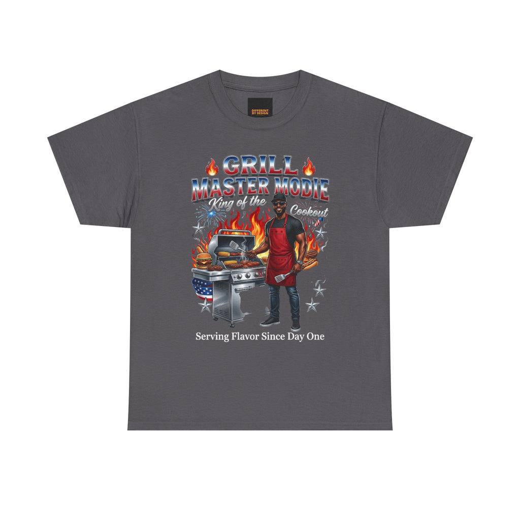 Grill Master Mode T‑Shirt — Funny BBQ Dad Tee with Flames & Grill