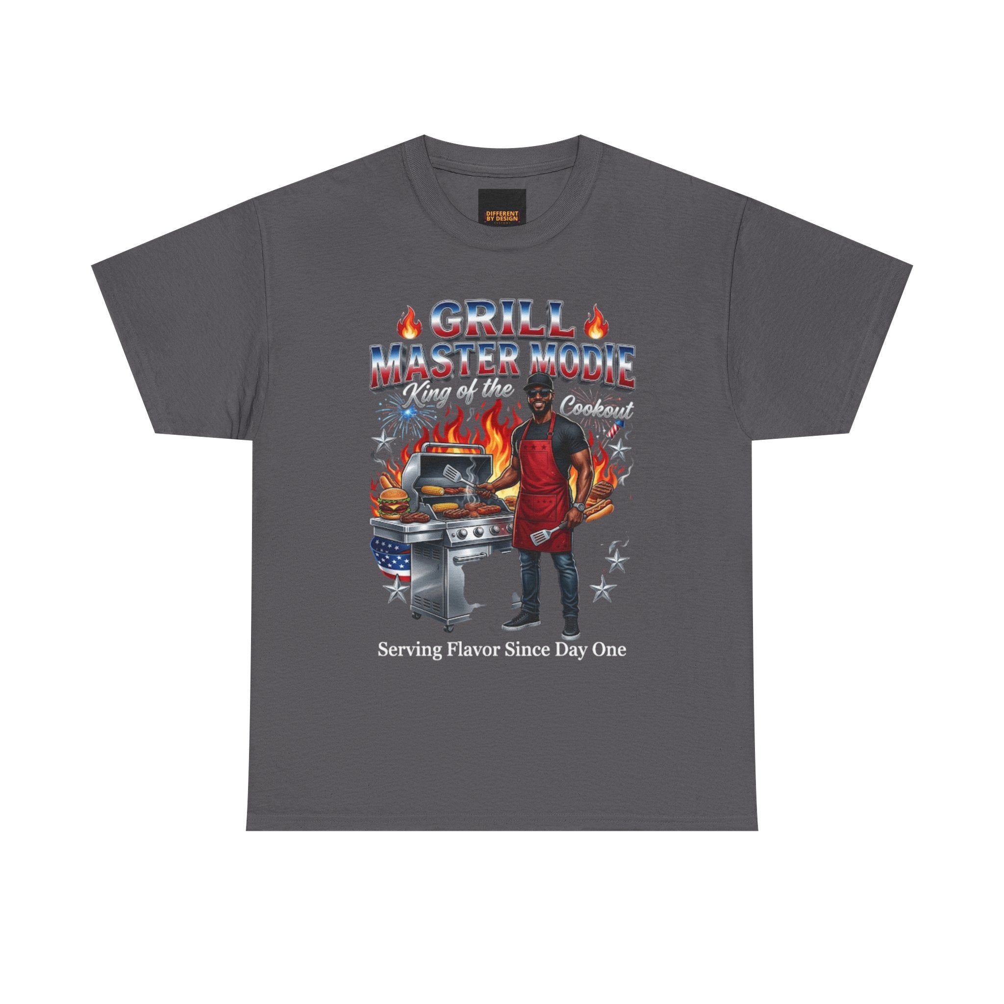Grill Master Mode T‑Shirt — Funny BBQ Dad Tee with Flames & Grill