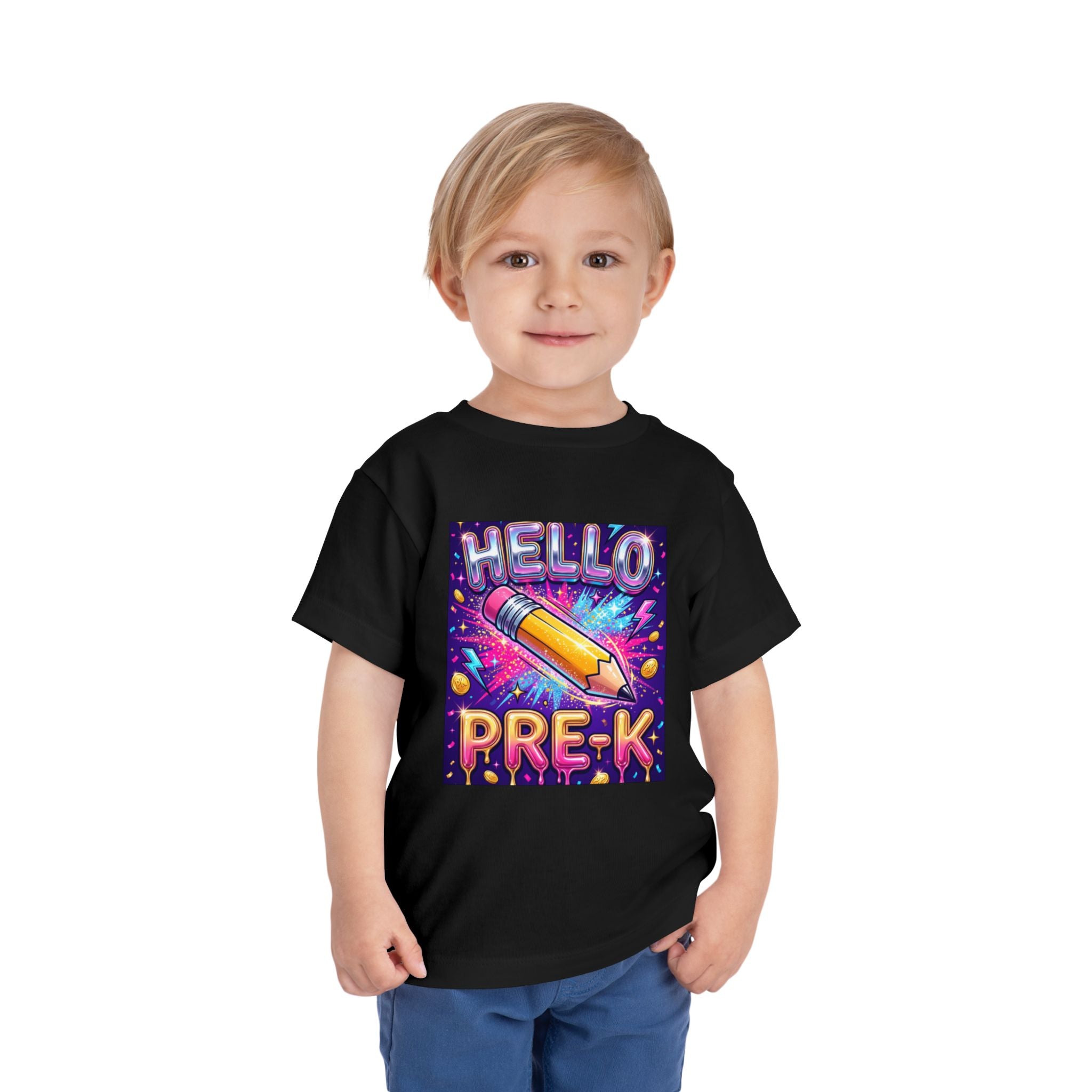 Hello Pre-K Toddler Tee - Bright Pencil Back to School Shirt