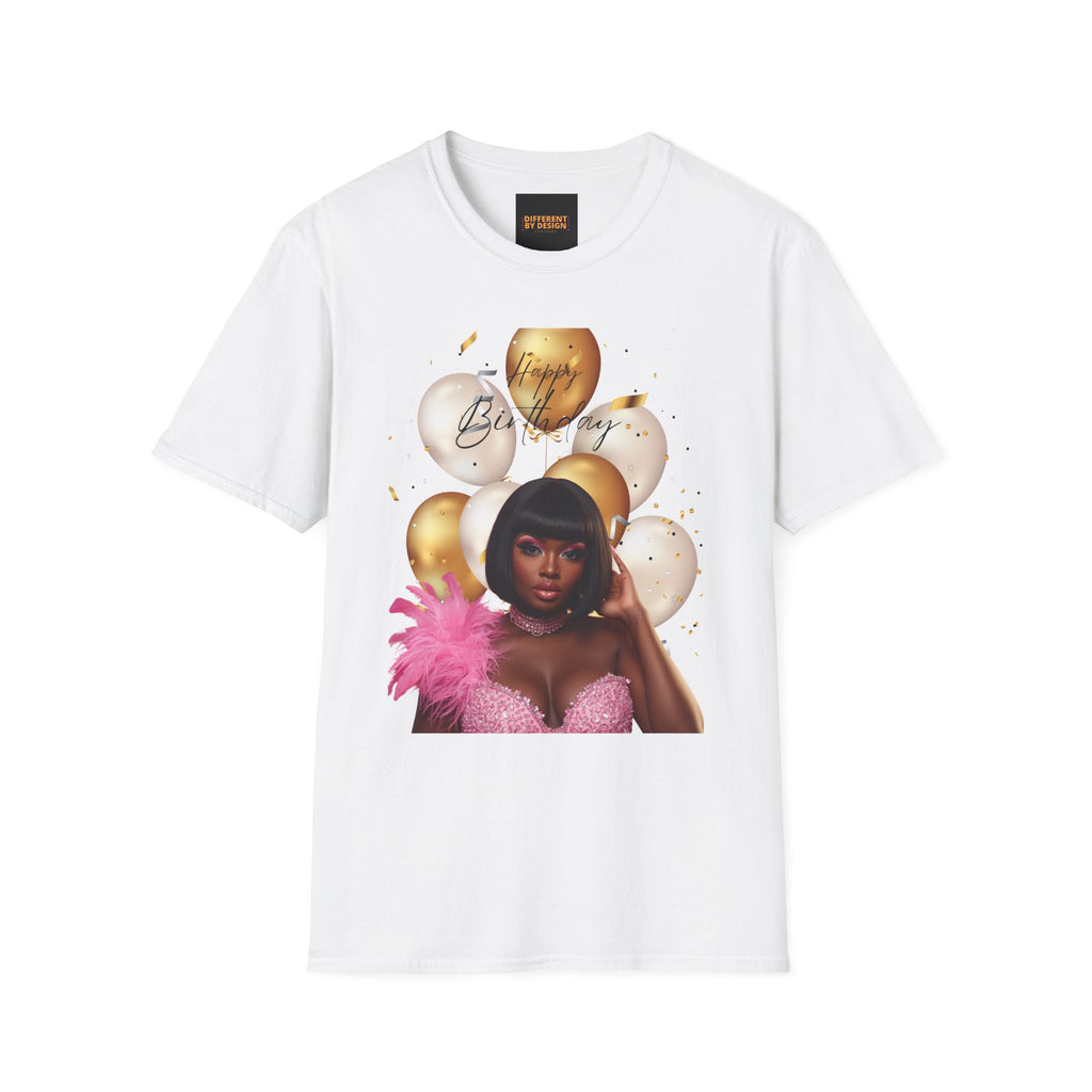 Happy Birthday Black Woman Balloon T-Shirt — Glam Birthday Graphic Tee