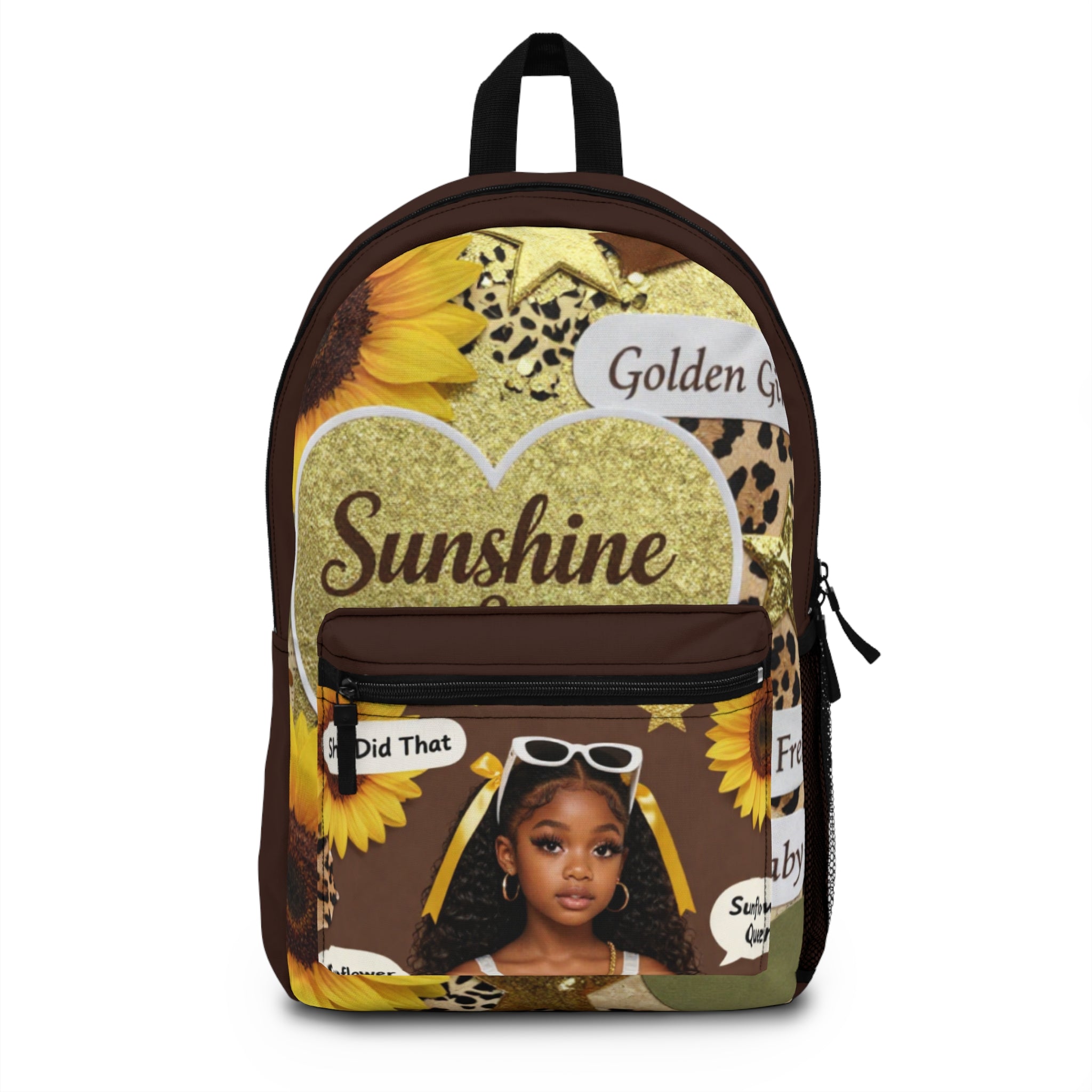 Sunshine Girl Floral Backpack — Kids Sunflower Leopard Print School Bag