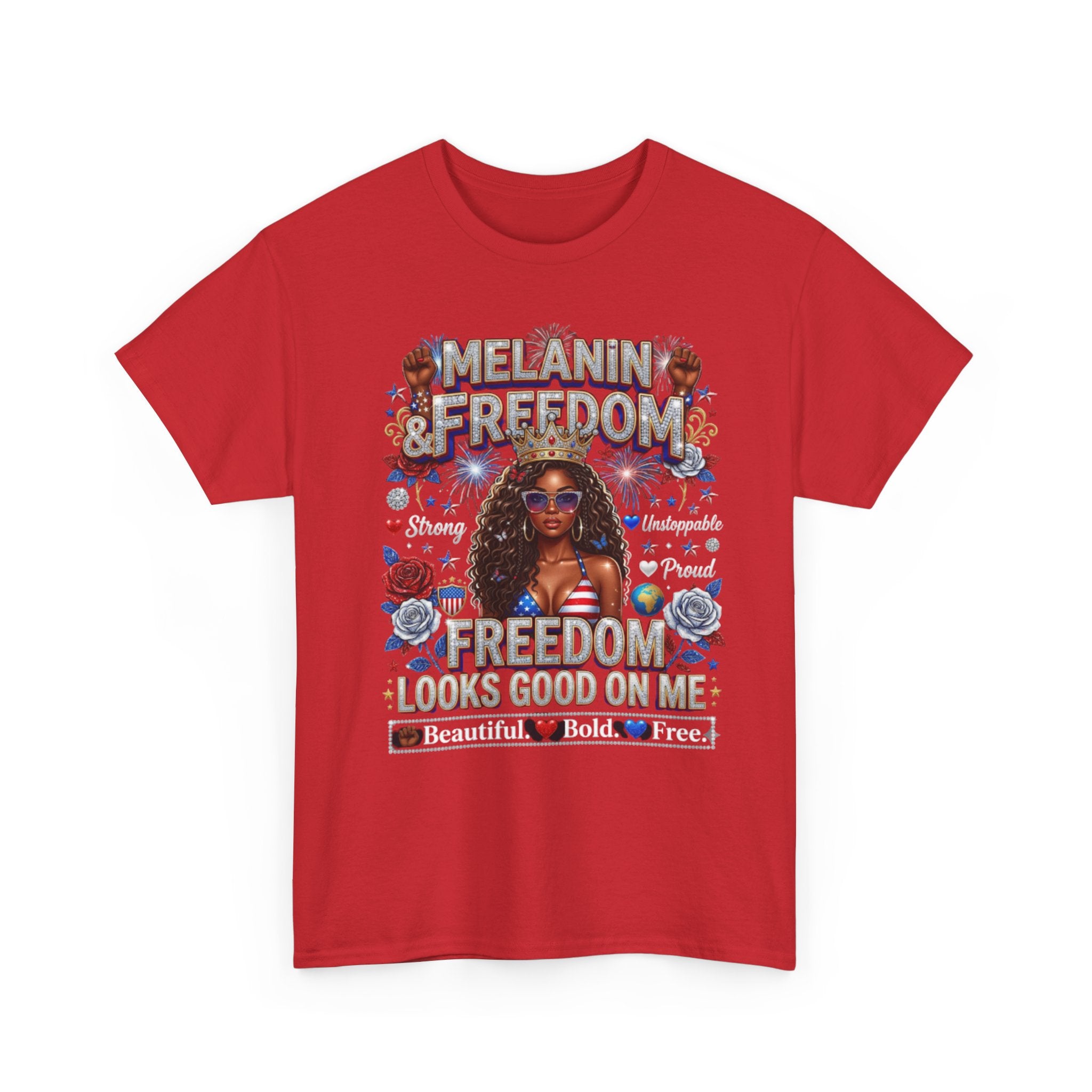 Melanin & Freedom Graphic Tee — "Freedom Looks Good on Me" Patriotic Afrocentric T-Shirt