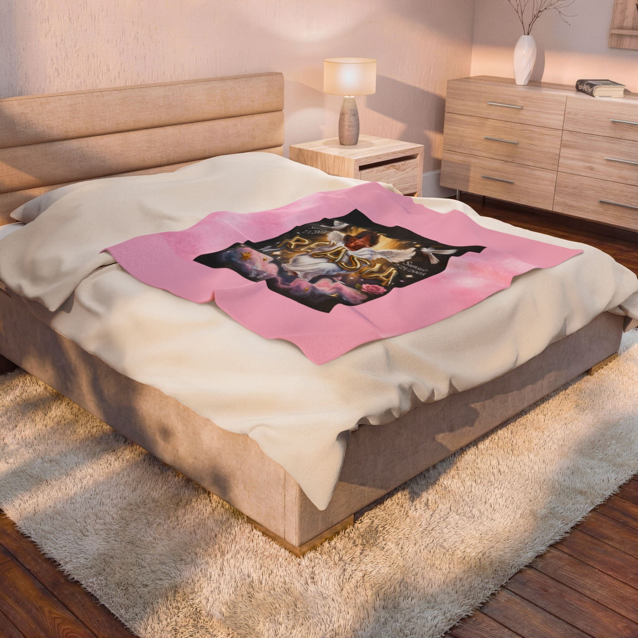 Memorial Angel Velveteen Plush Blanket — "In Loving Memory Reasia"