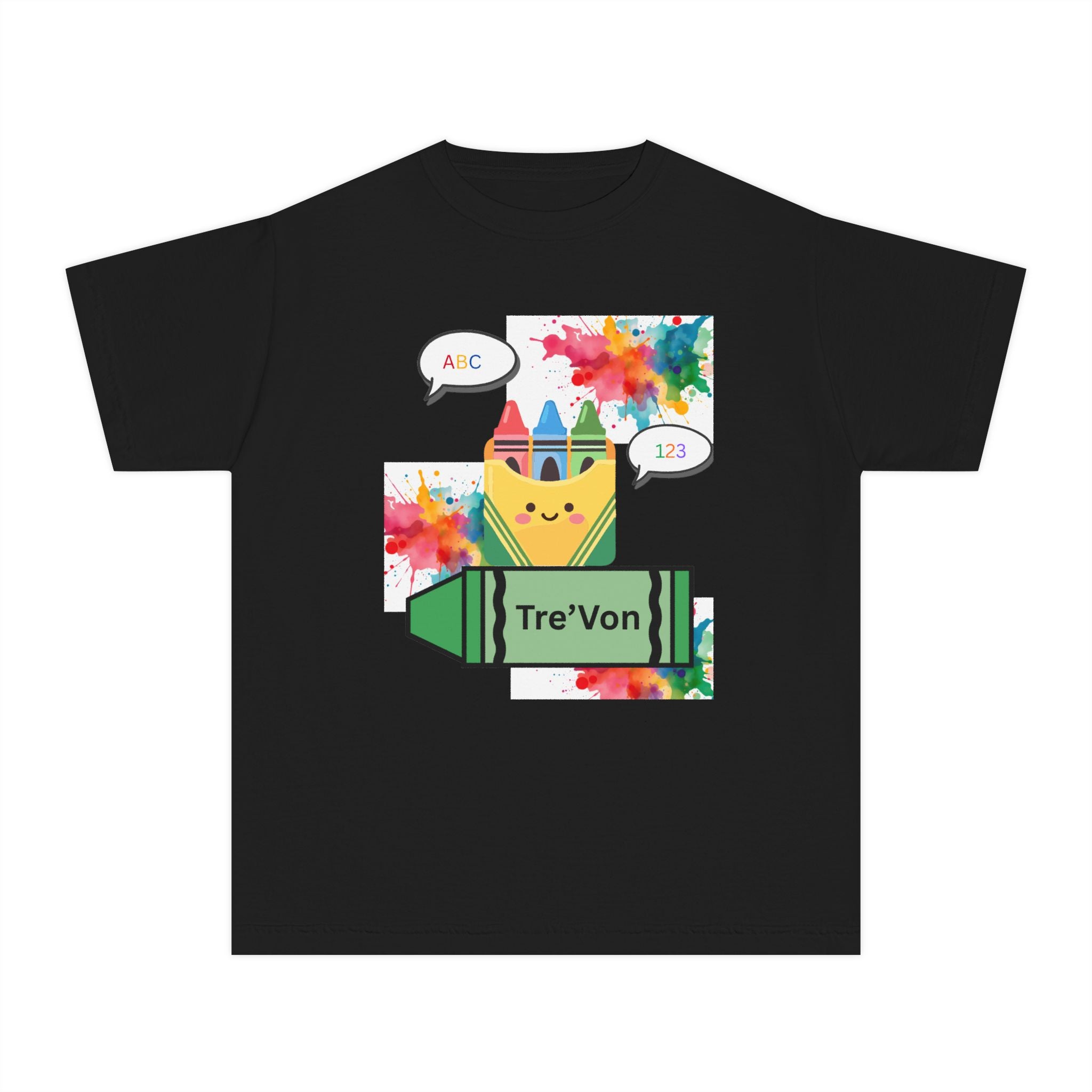 Kids' Crayon Name Tee – Personalized 'Tre'Von' School Art T-Shirt