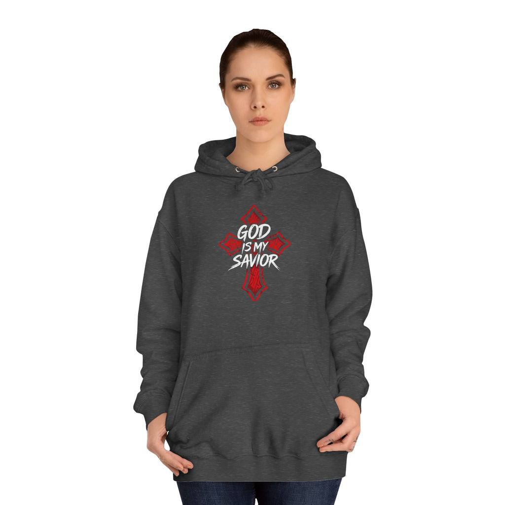 College Cross Hoodie — Minimal Red Emblem Campus Sweatshirt