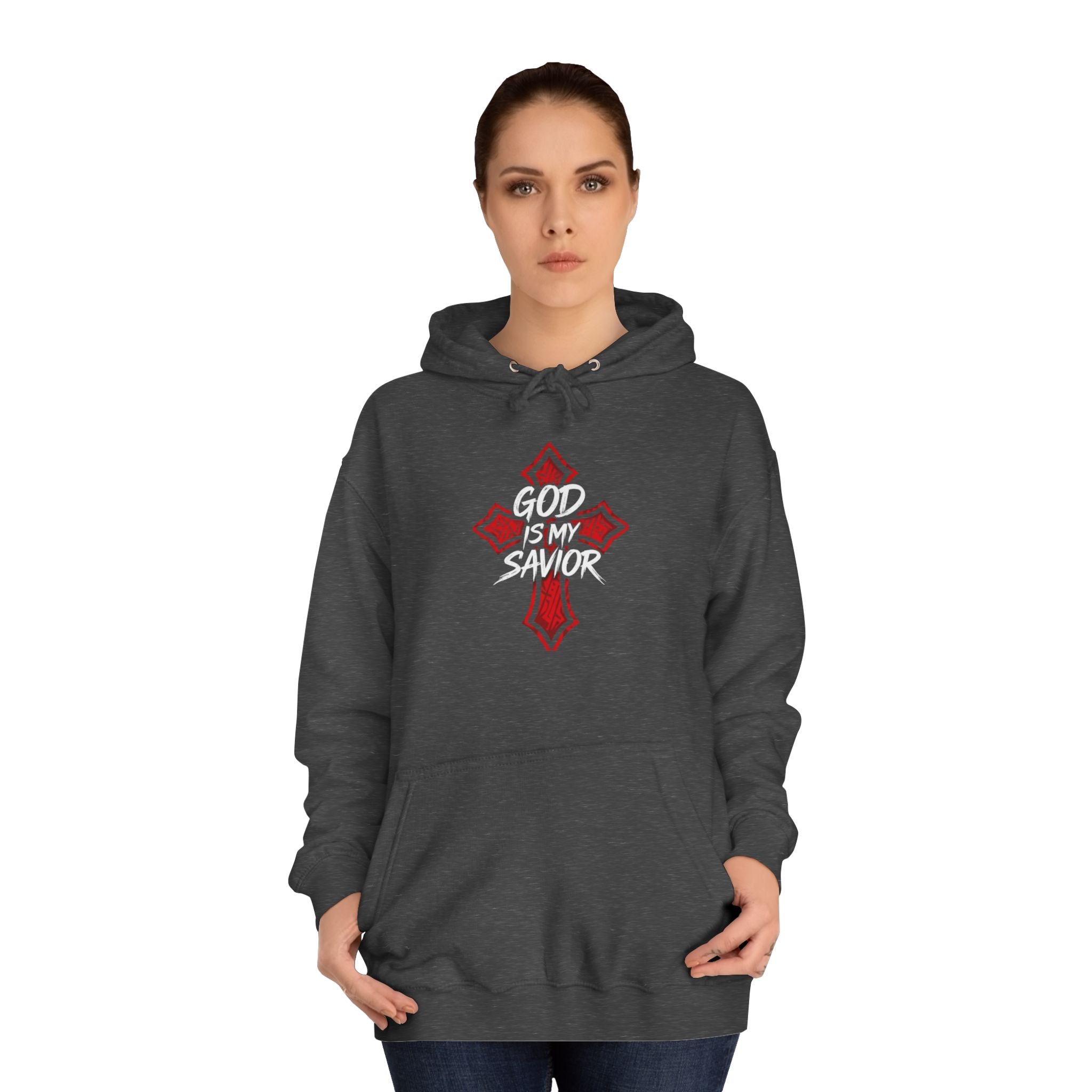 College Cross Hoodie — Minimal Red Emblem Campus Sweatshirt