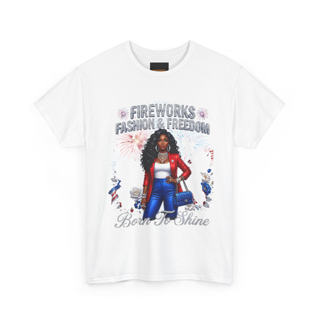 Fireworks Fashion & Freedom Tee — Born to Shine Patriotic Graphic T‑Shirt