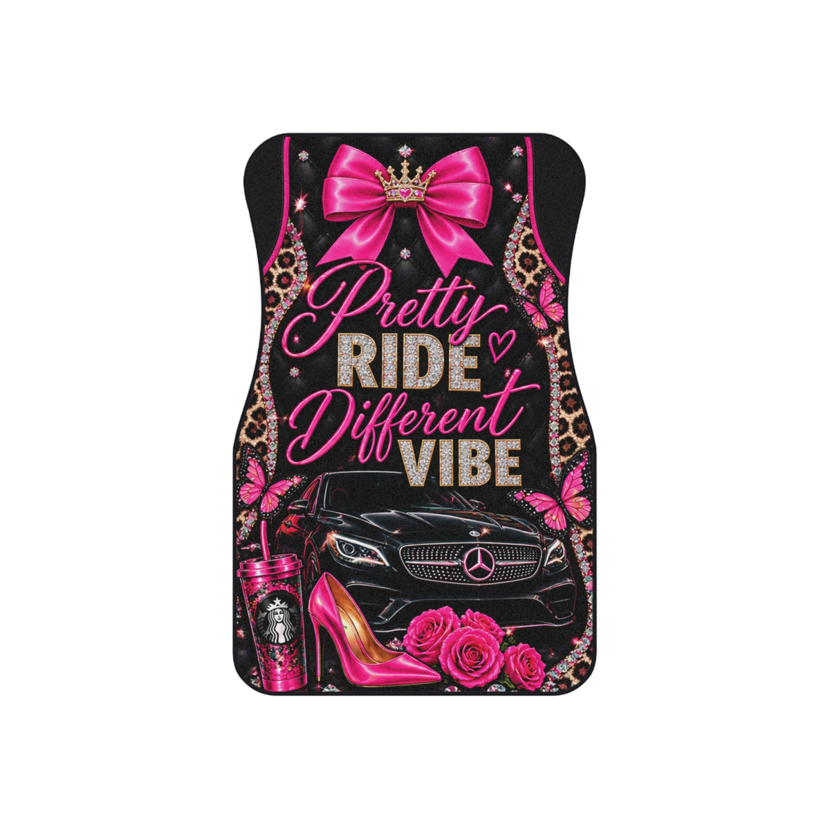 Car Mats - "Pretty Ride Different Vibe" Pink Glam Floor Mat Set (4pc)