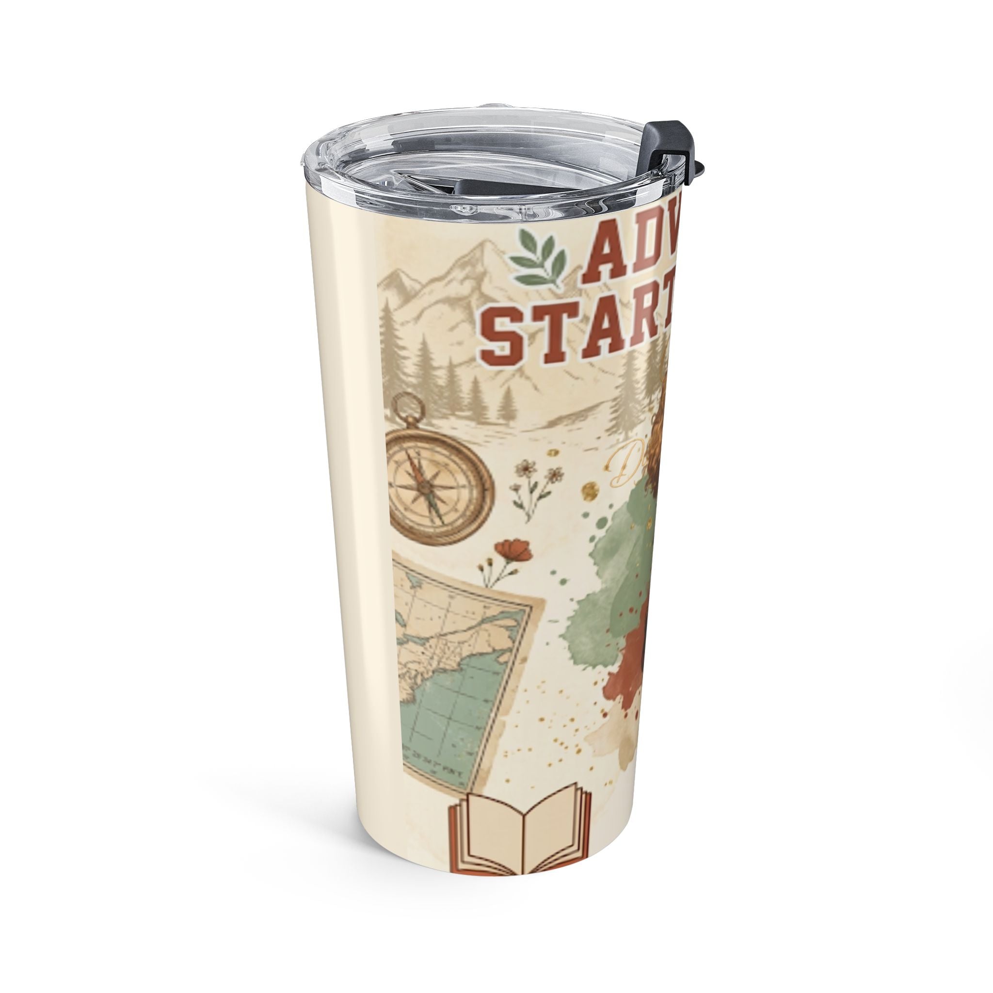 Adventure Starts With Me 20oz Travel Tumbler — Cute Afro Girl Design