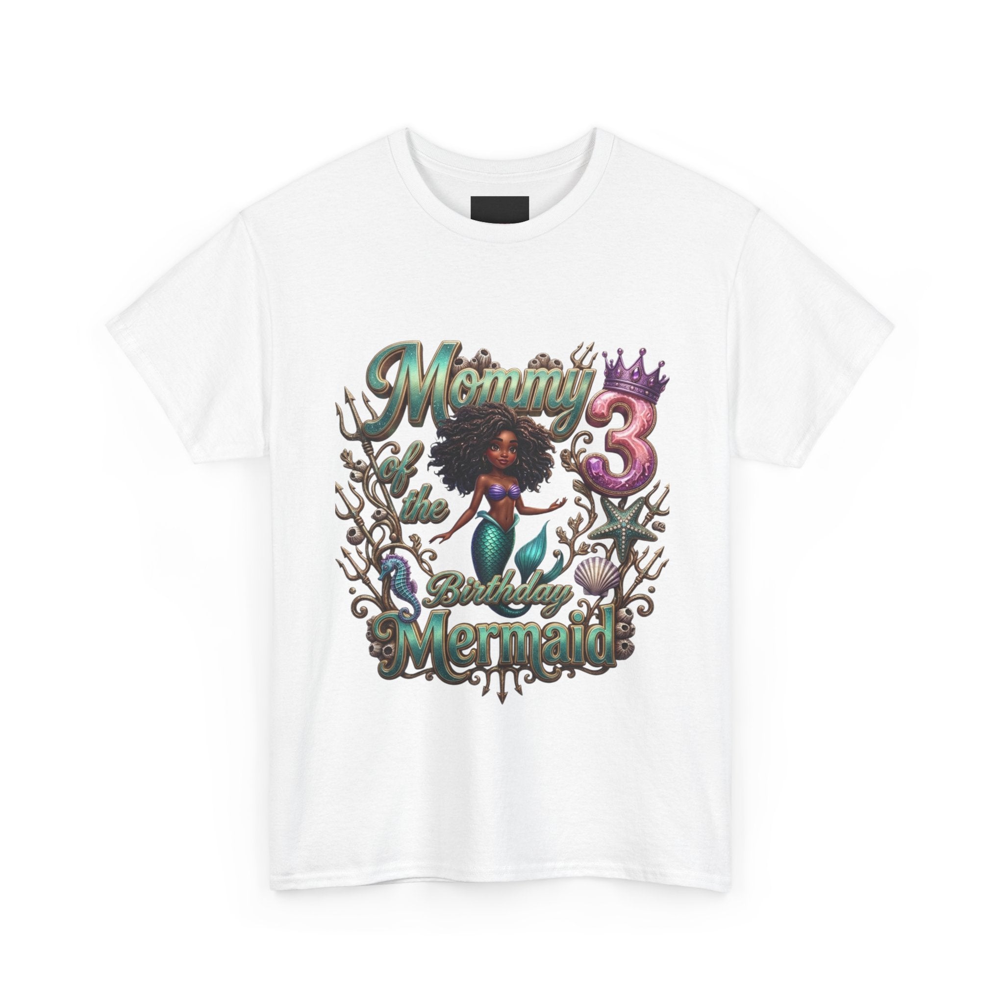 Mermaid 3 Birthday T-Shirt — Cute Afro Mermaid Kids Tee