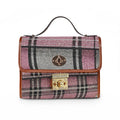 Plaid Waterproof Canvas Handbag — Pink Gray Tartan Crossbody Tote