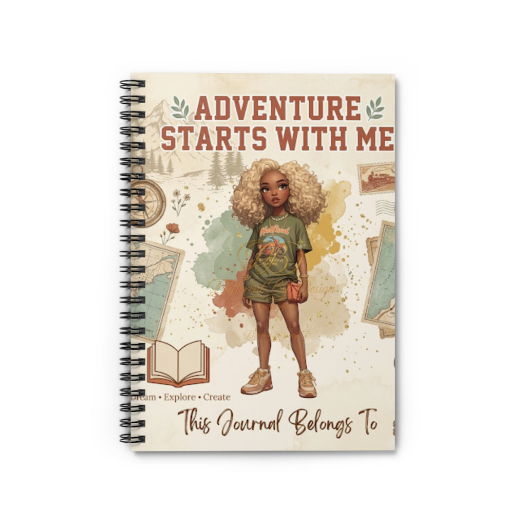 Adventure Starts With Me Spiral Notebook — Cute Girl Travel Journal, Ruled Lined Notebook for Kids & Teens