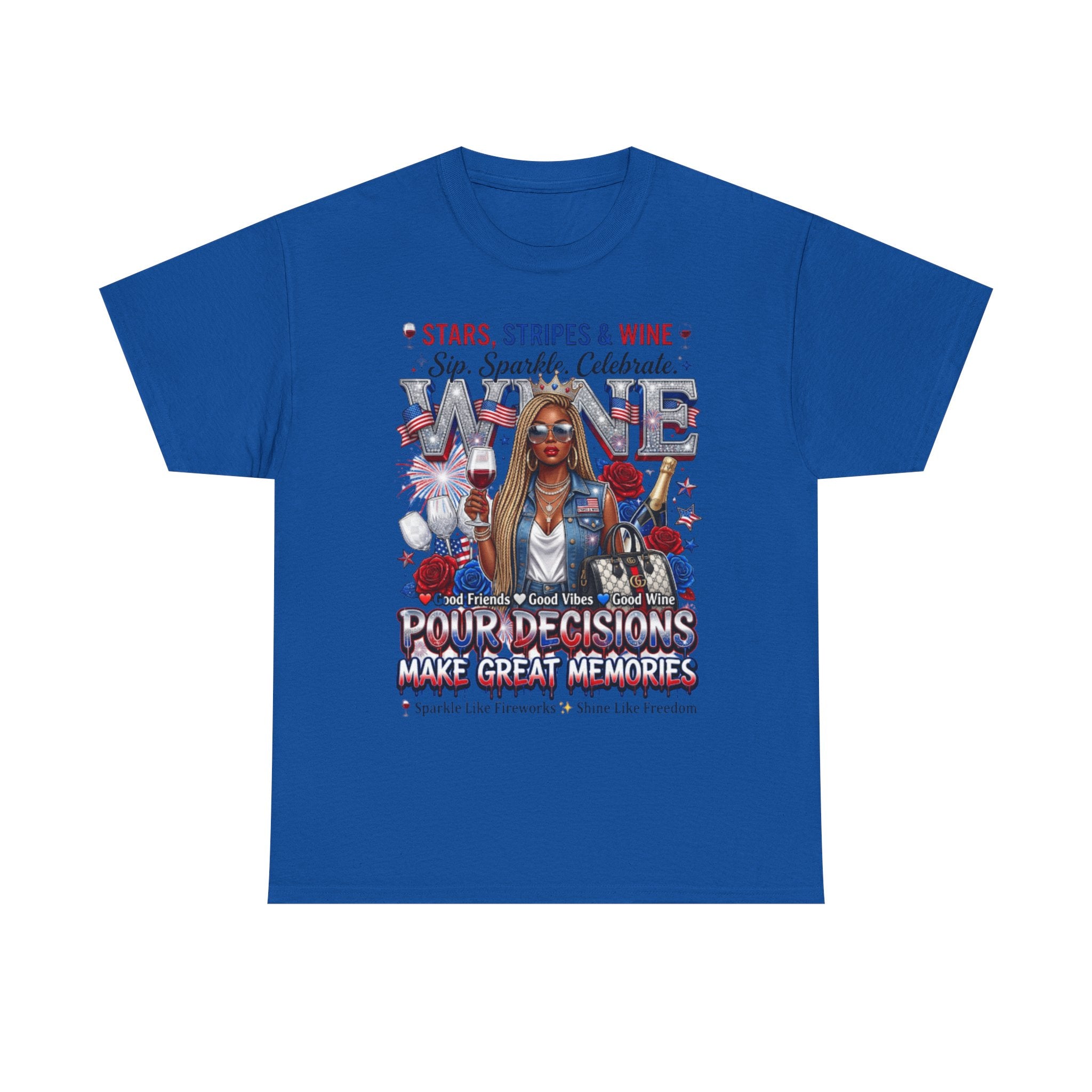 Fourth of July Wine Tee – "Stars, Stripes & Wine" Patriotic Graphic T-Shirt