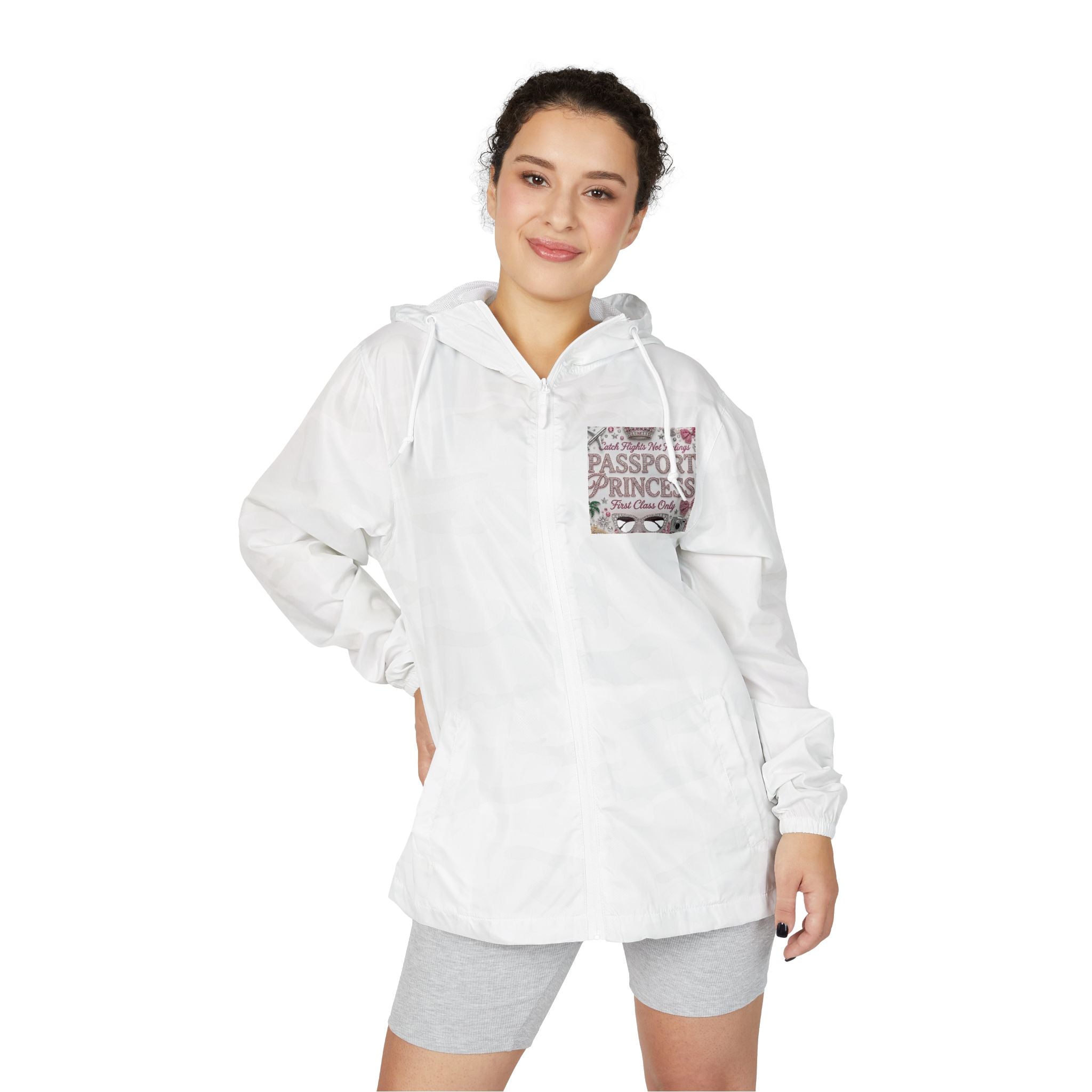Windbreaker Jacket — "Passport Princess" Travel Graphic — First Class Travel Windbreaker