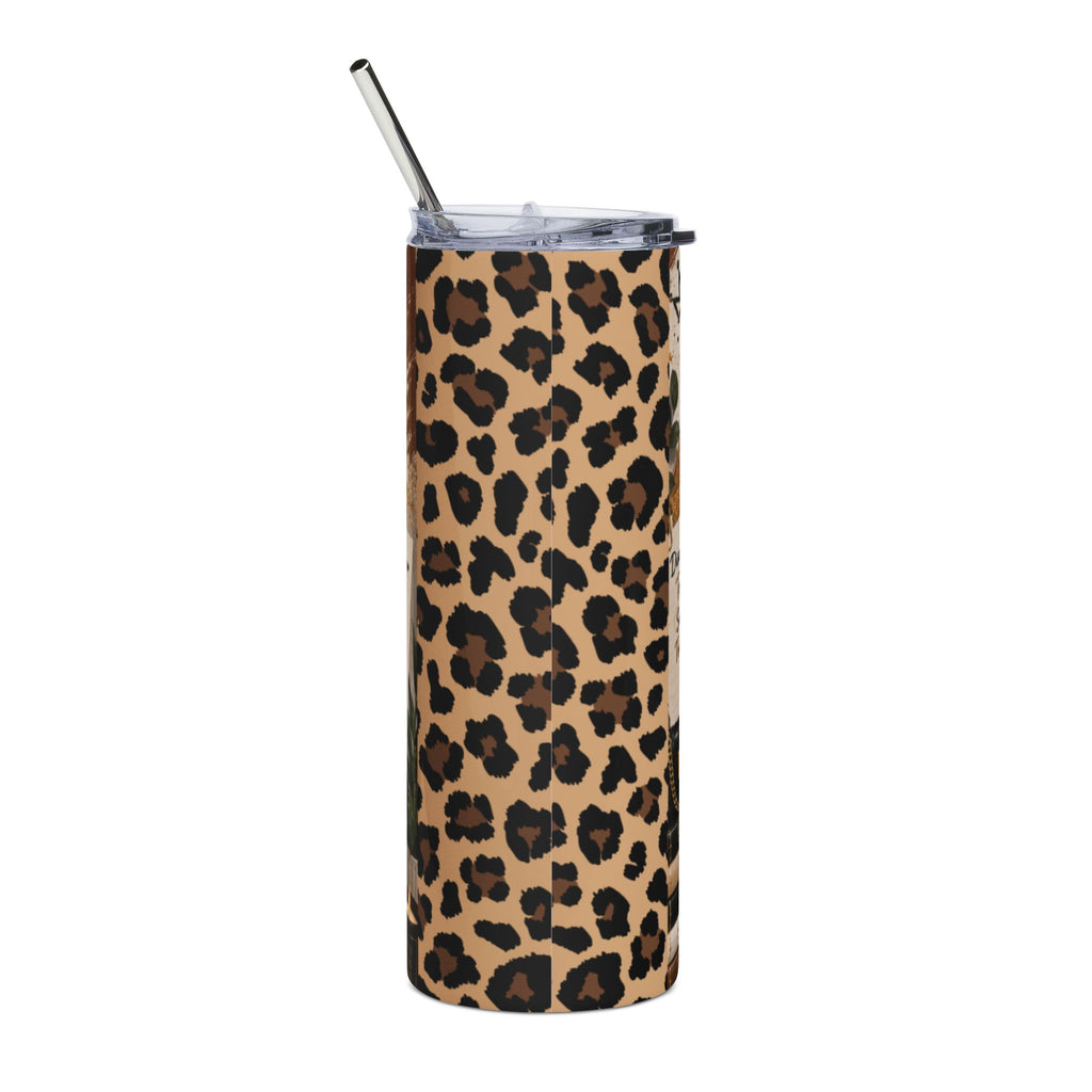 20oz Stainless Tumbler — "Focused on My Dreams" Leopard Print Motivational Travel Mug