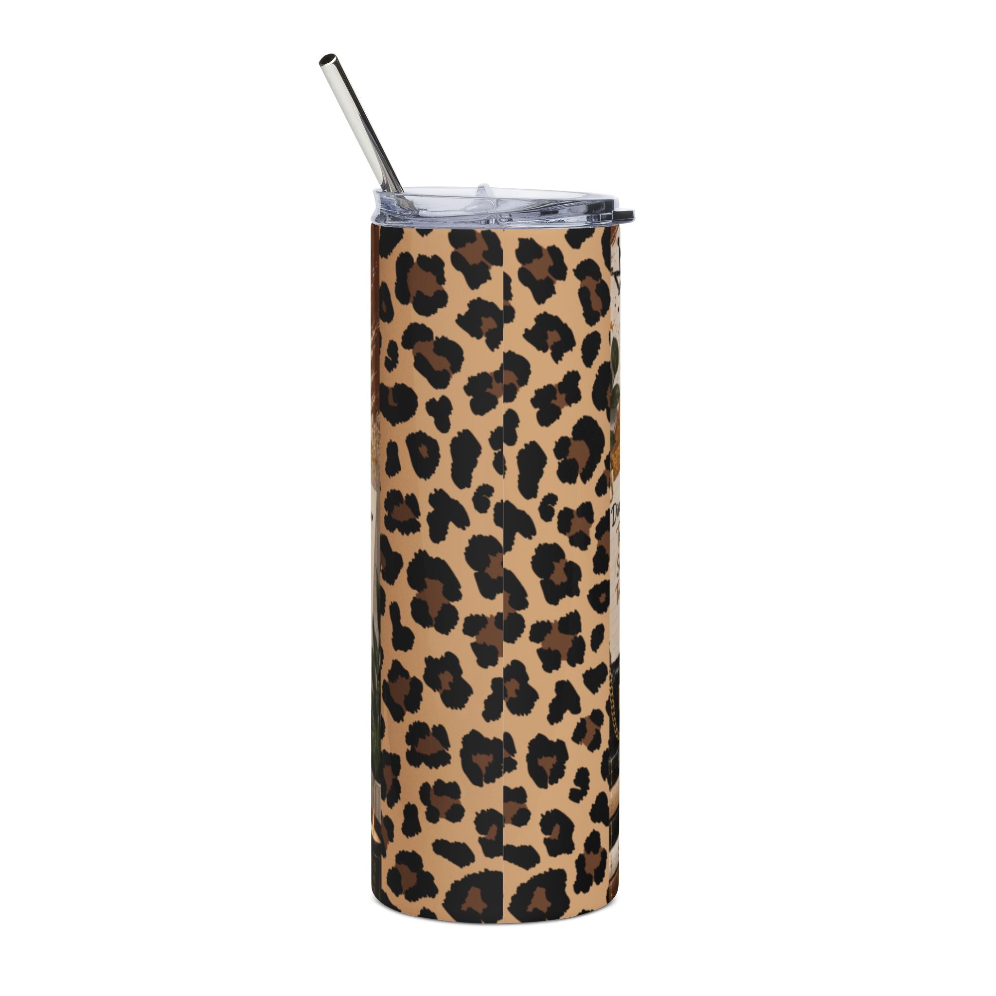 20oz Stainless Tumbler — "Focused on My Dreams" Leopard Print Motivational Travel Mug