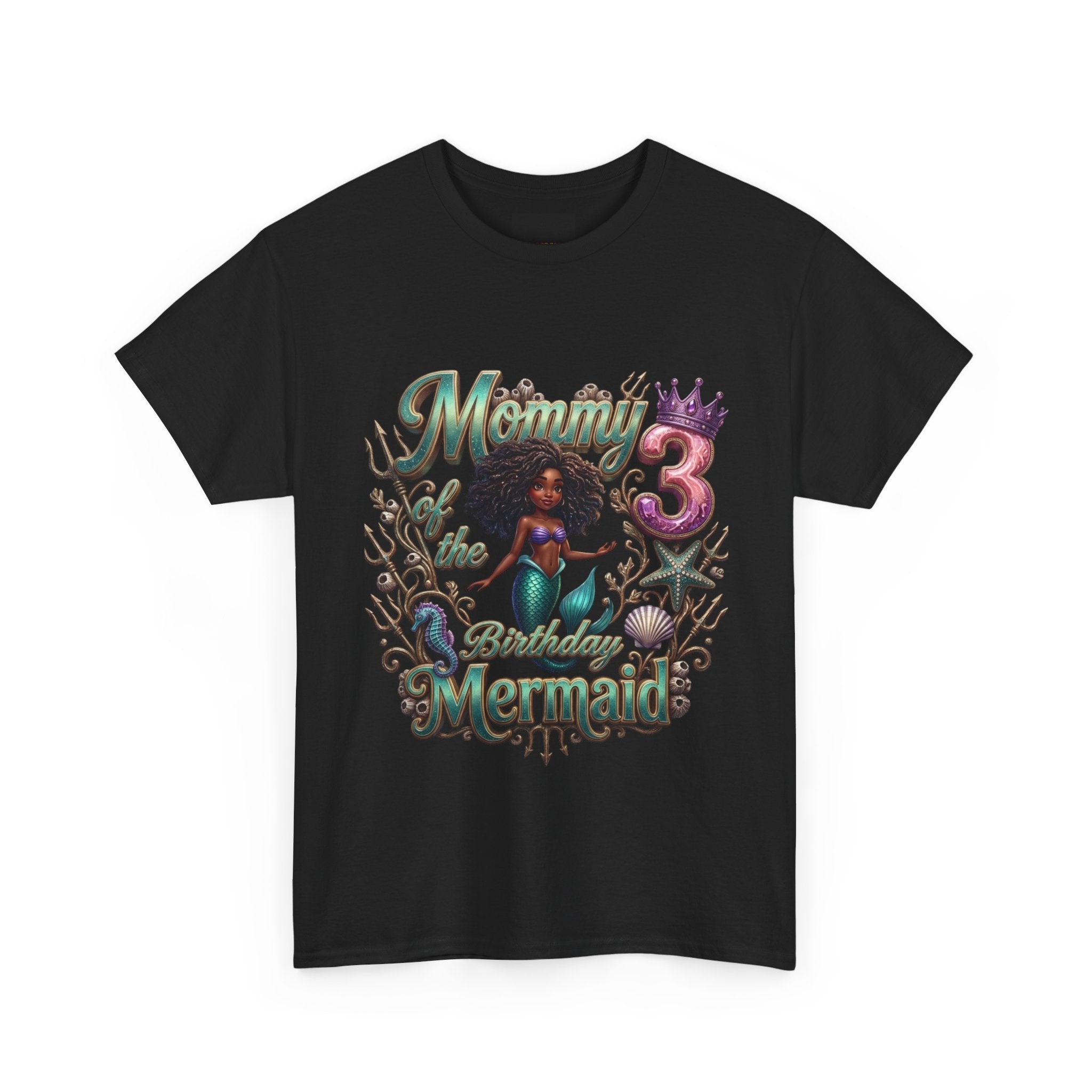 Mermaid 3 Birthday T-Shirt — Cute Afro Mermaid Kids Tee