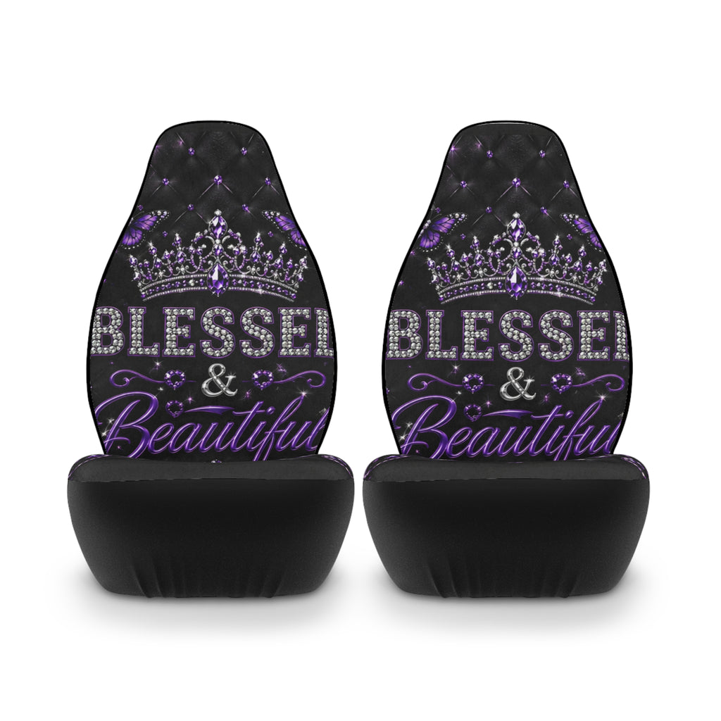 Blessed & Beautiful Car Seat Covers — Purple Crown Heart Design
