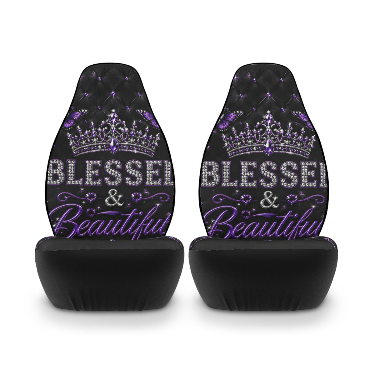 Blessed & Beautiful Car Seat Covers — Purple Crown Heart Design