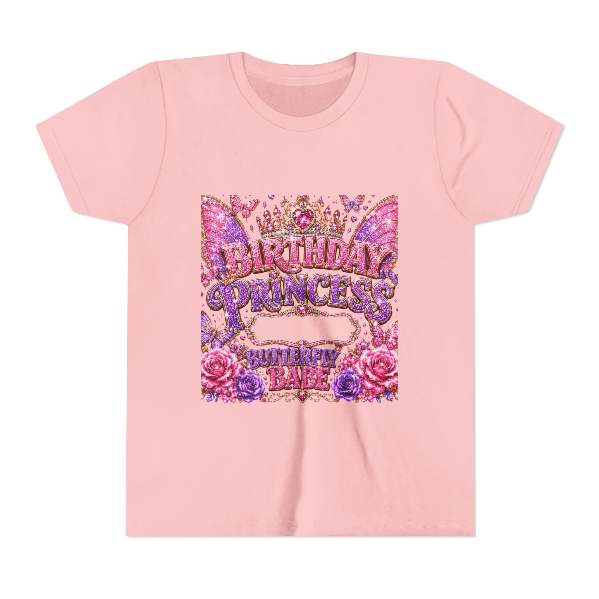 Birthday Princess Youth Tee - Glitter Butterflies & Roses Birthday Shirt