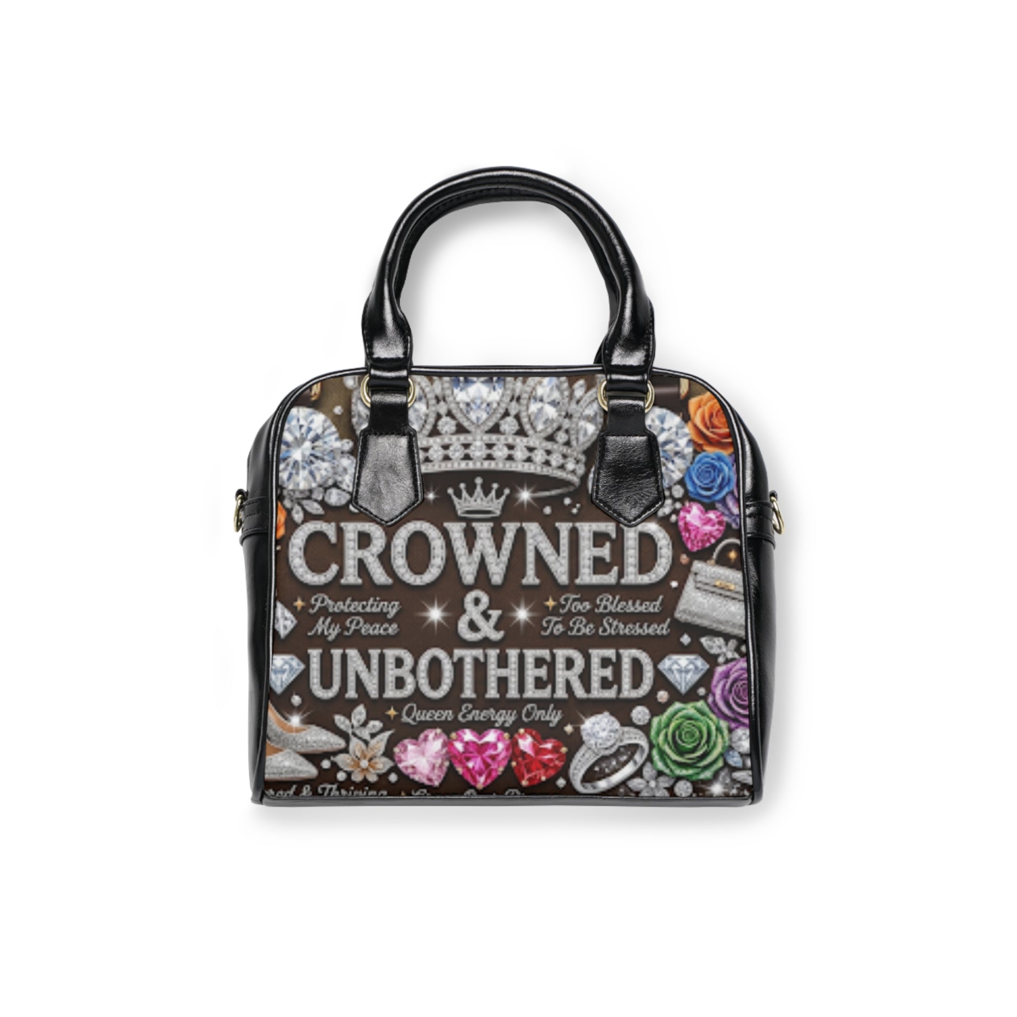 Shoulder Handbag — "Crowned & Unbothered" Embellished Statement Purse