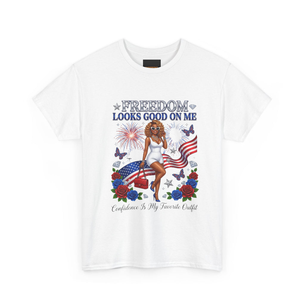 Freedom Looks Good On Me Tee — Patriotic 4th of July Graphic Shirt