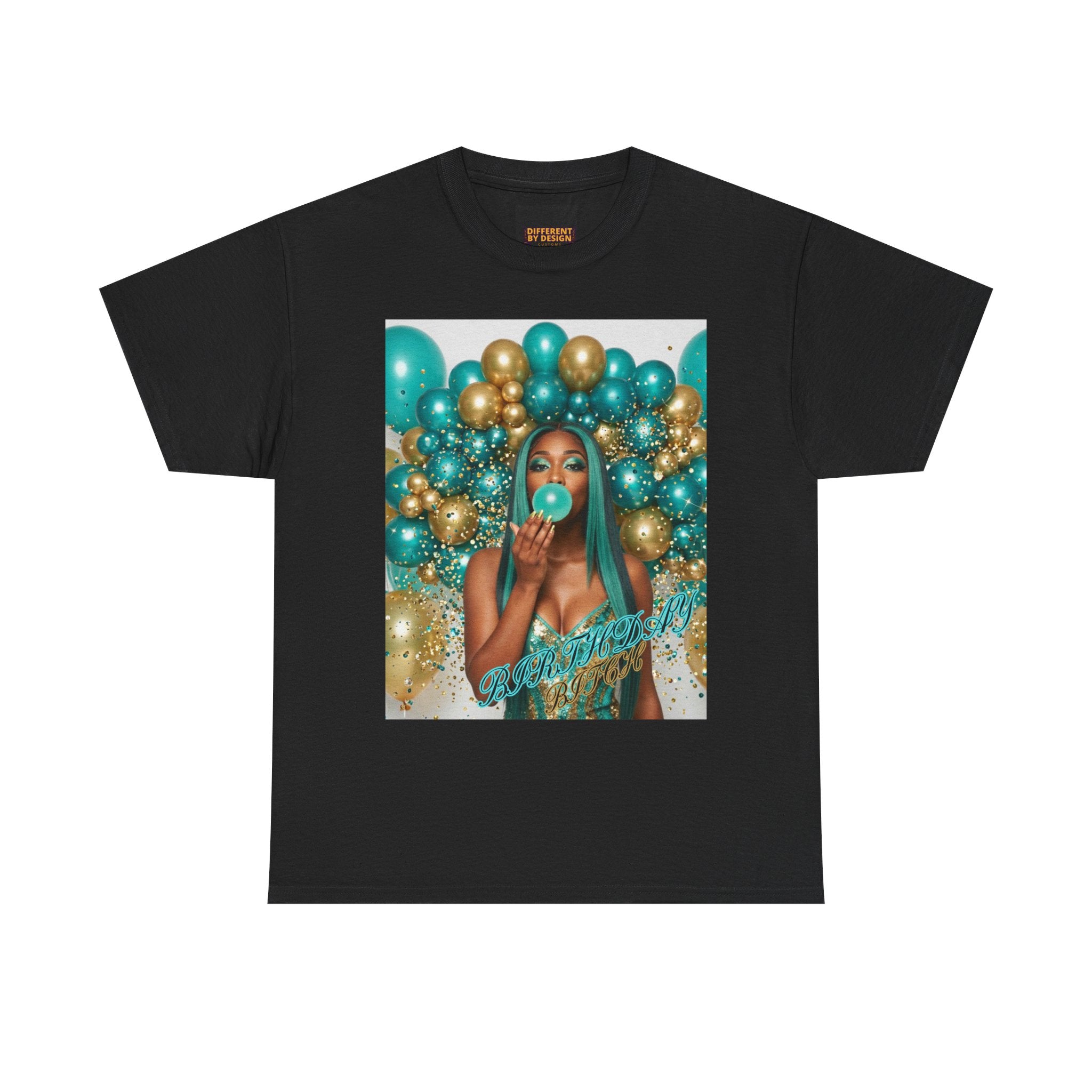 Birthday Balloons Tee — Teal & Gold Celebration Graphic T-Shirt