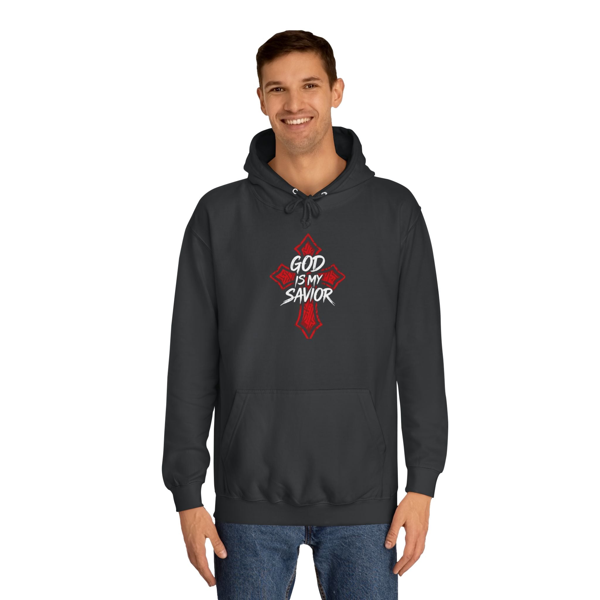 College Cross Hoodie — Minimal Red Emblem Campus Sweatshirt
