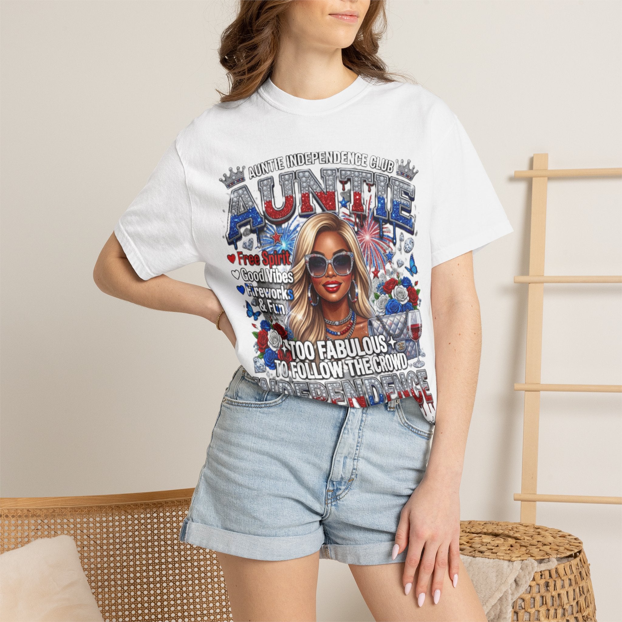Auntie Independence Patriotic T-Shirt — "Too Fabulous to Follow the Crowd" 4th of July Tee