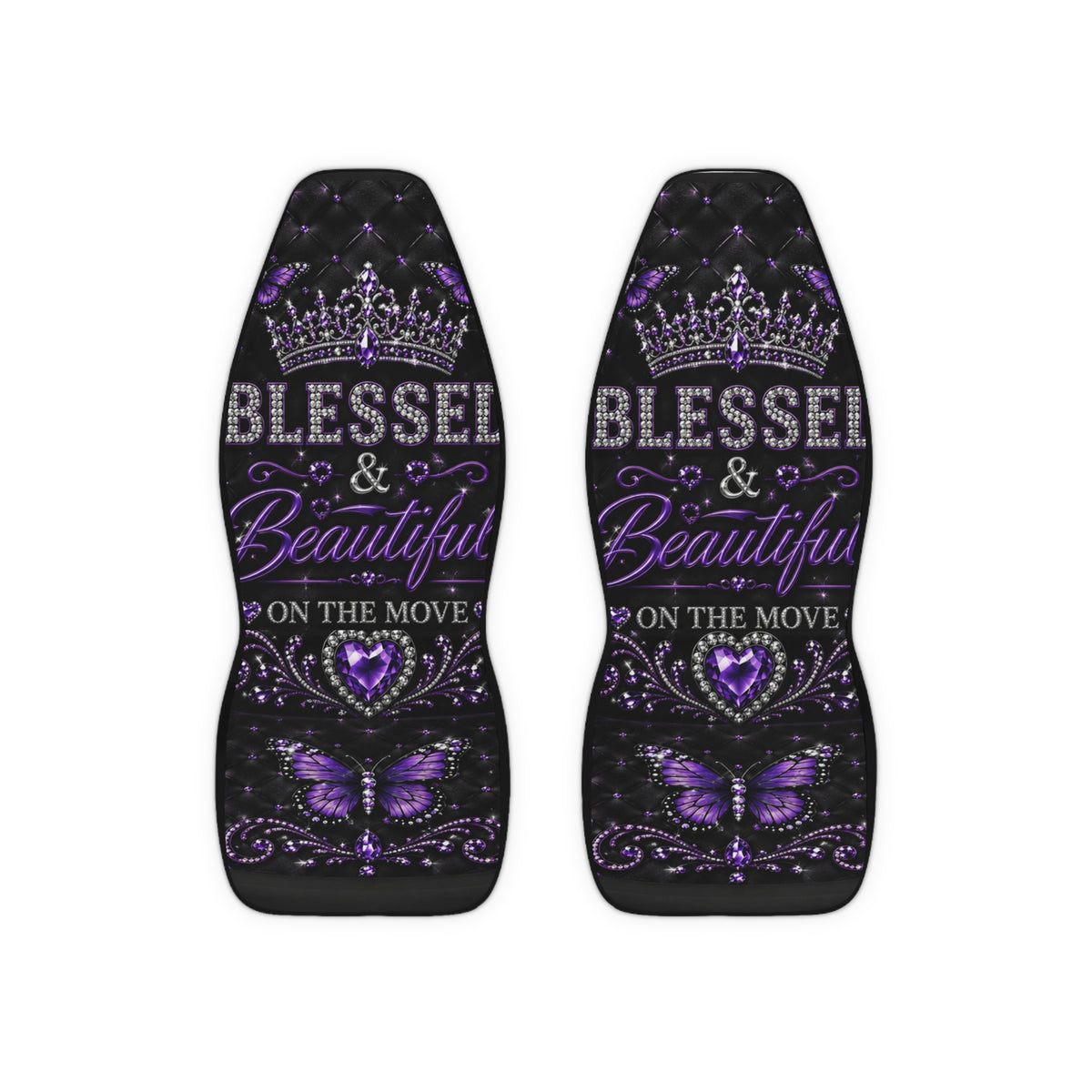 Blessed & Beautiful Car Seat Covers — Purple Crown Heart Design