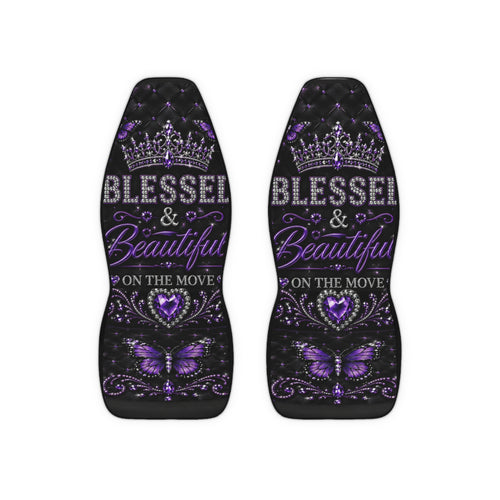 Blessed & Beautiful Car Seat Covers — Purple Crown Heart Design