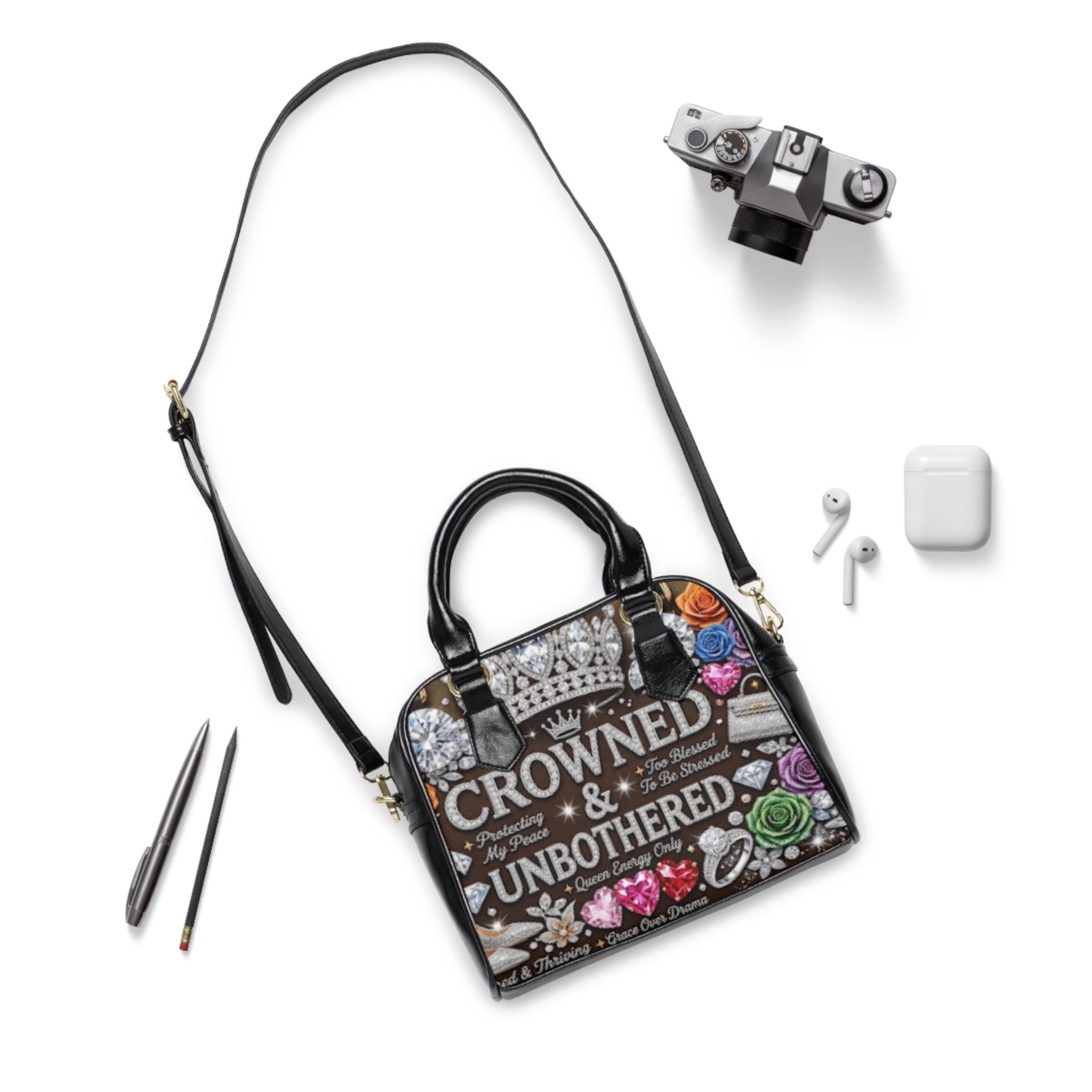 Shoulder Handbag — "Crowned & Unbothered" Embellished Statement Purse