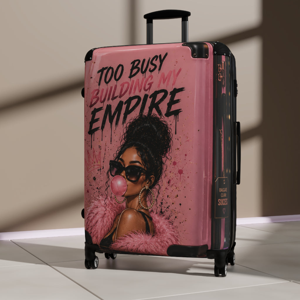 Suitcase — "Too Busy Building My Empire" Pink Boss Lady Carry-On