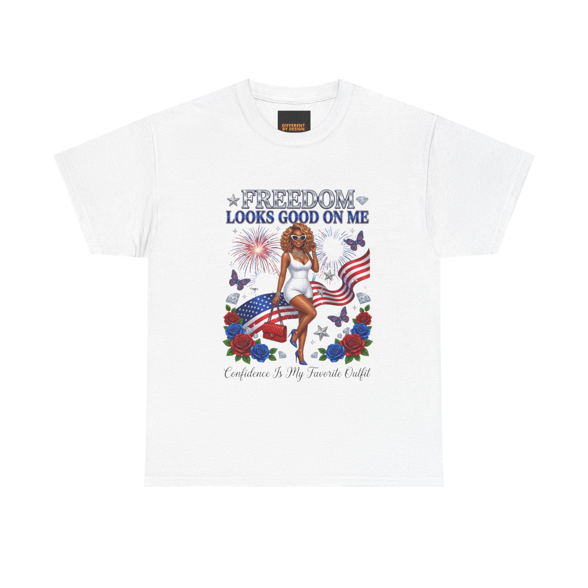 Freedom Looks Good On Me Tee — Patriotic 4th of July Graphic Shirt