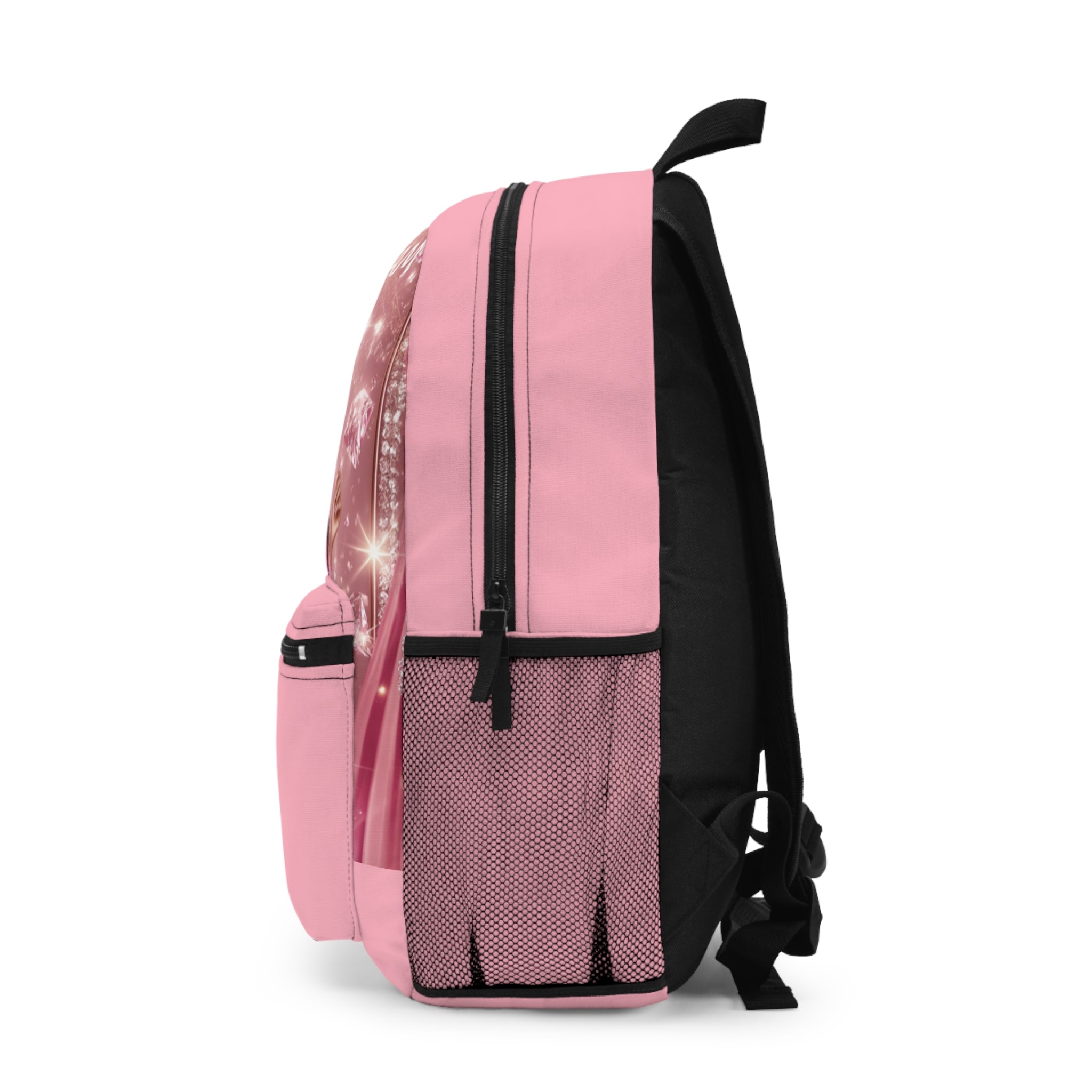 First Day Glam Pink Backpack — Sparkle School Bag with Doll Portrait