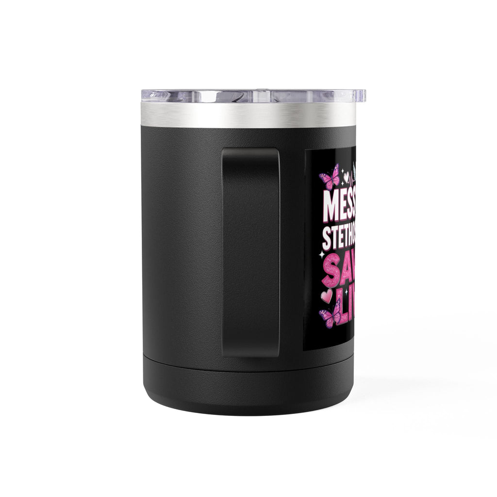 15oz Travel Mug Tumbler – “Bun Hope on Riding Vibes” Pink Butterfly Coffee Mug
