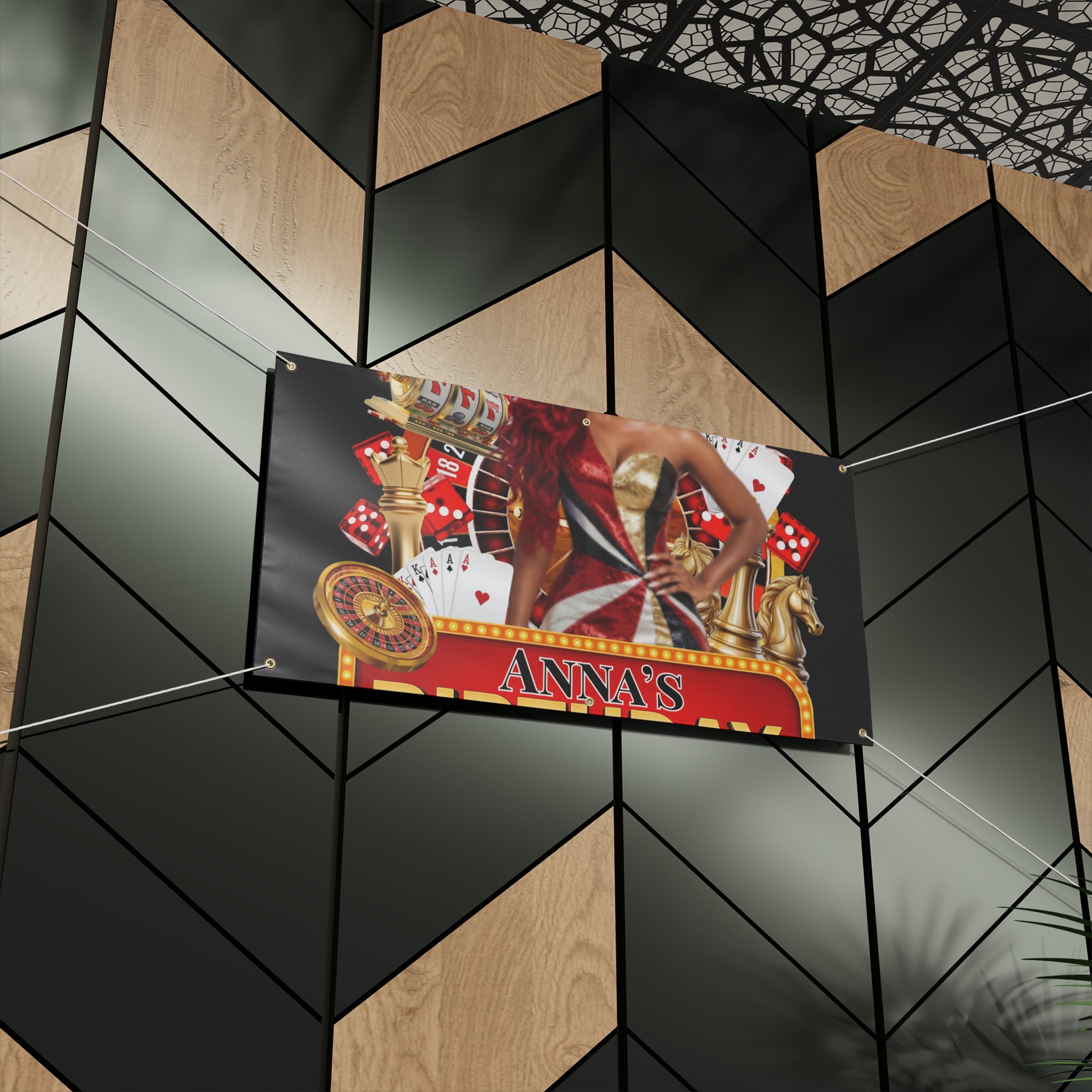 Casino Party Banner — Personalized "Anna's" Vegas Glam Casino Sign