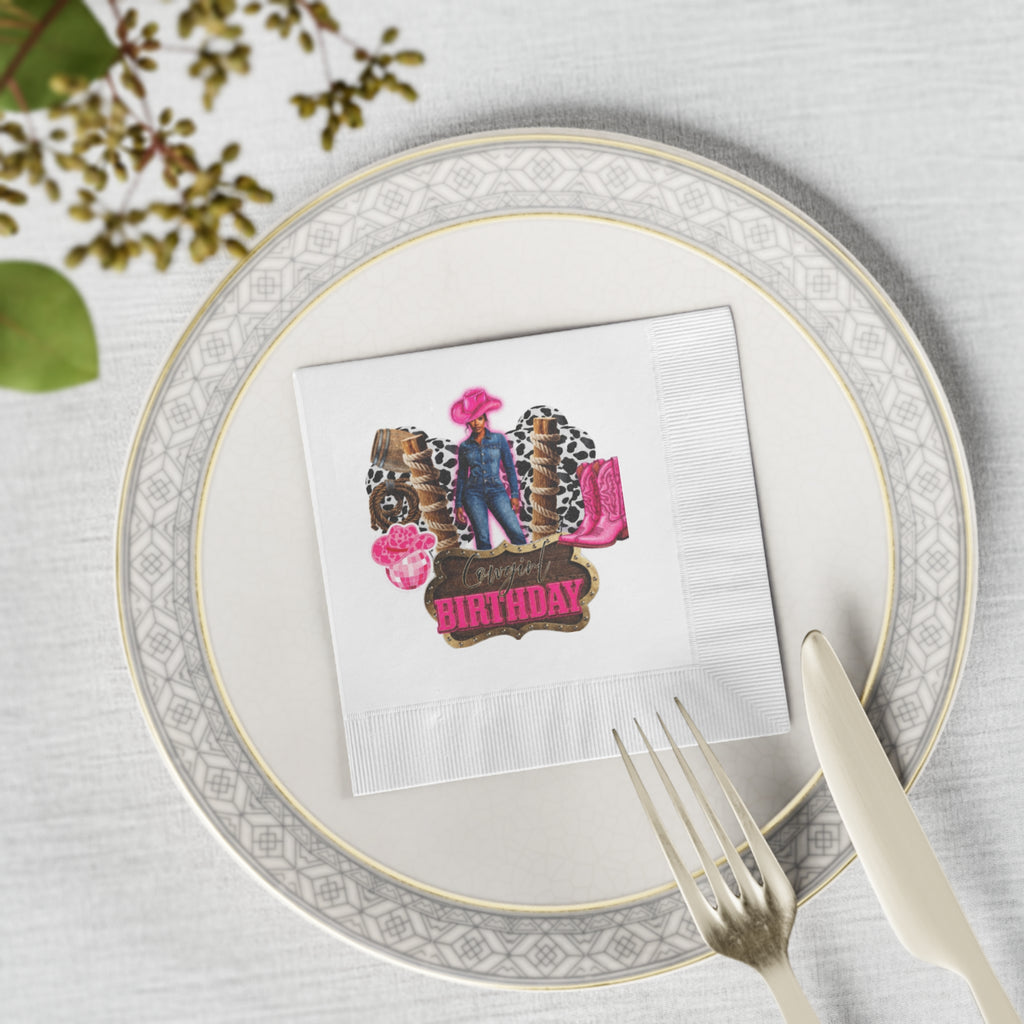Cowgirl Birthday Napkins — Pink Cowboy Boots & Hat Party Napkins