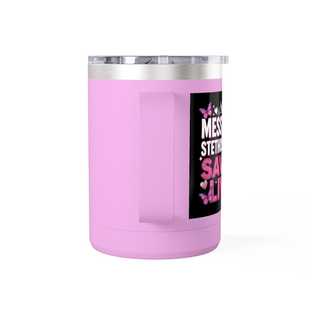 15oz Travel Mug Tumbler – “Bun Hope on Riding Vibes” Pink Butterfly Coffee Mug