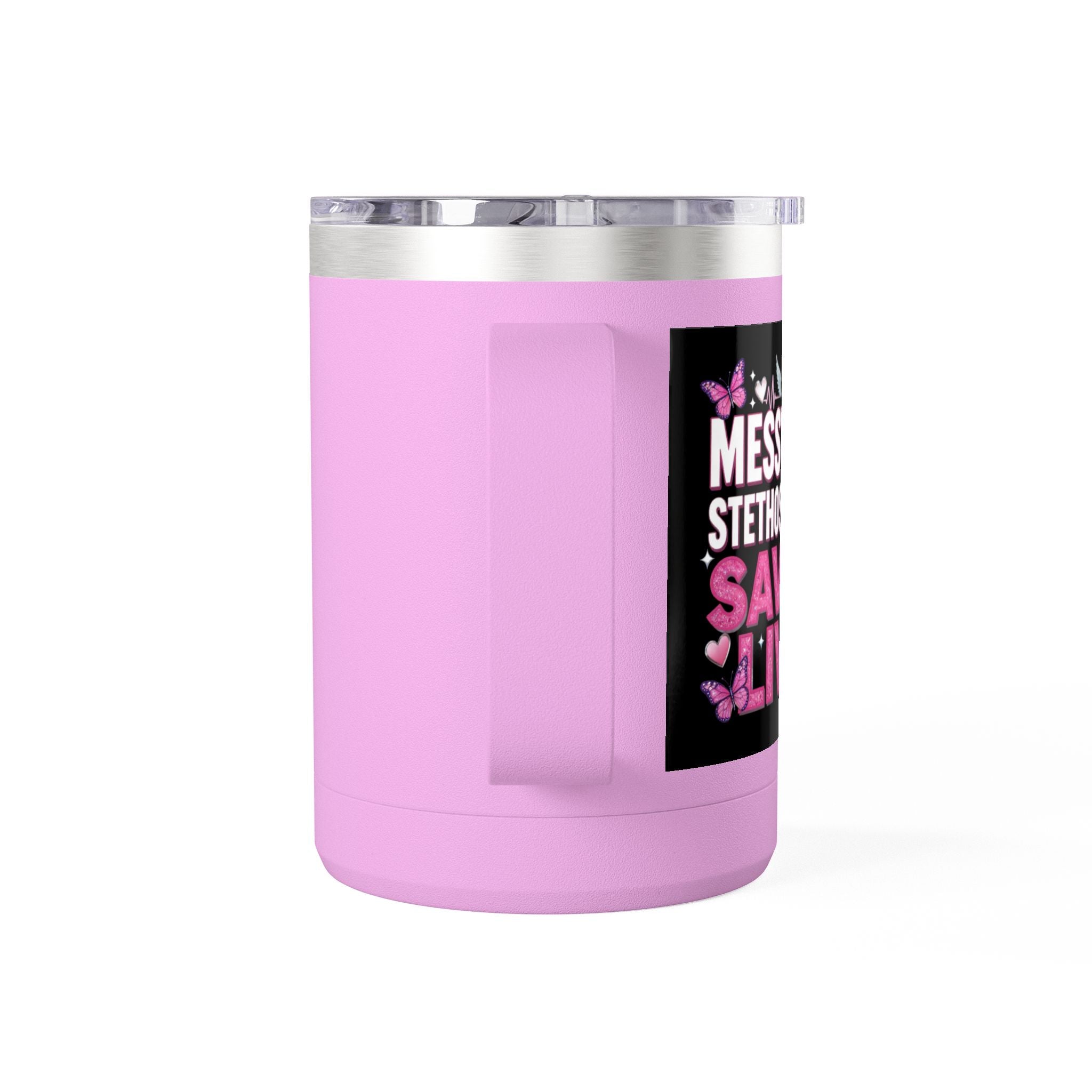 15oz Travel Mug Tumbler – “Bun Hope on Riding Vibes” Pink Butterfly Coffee Mug