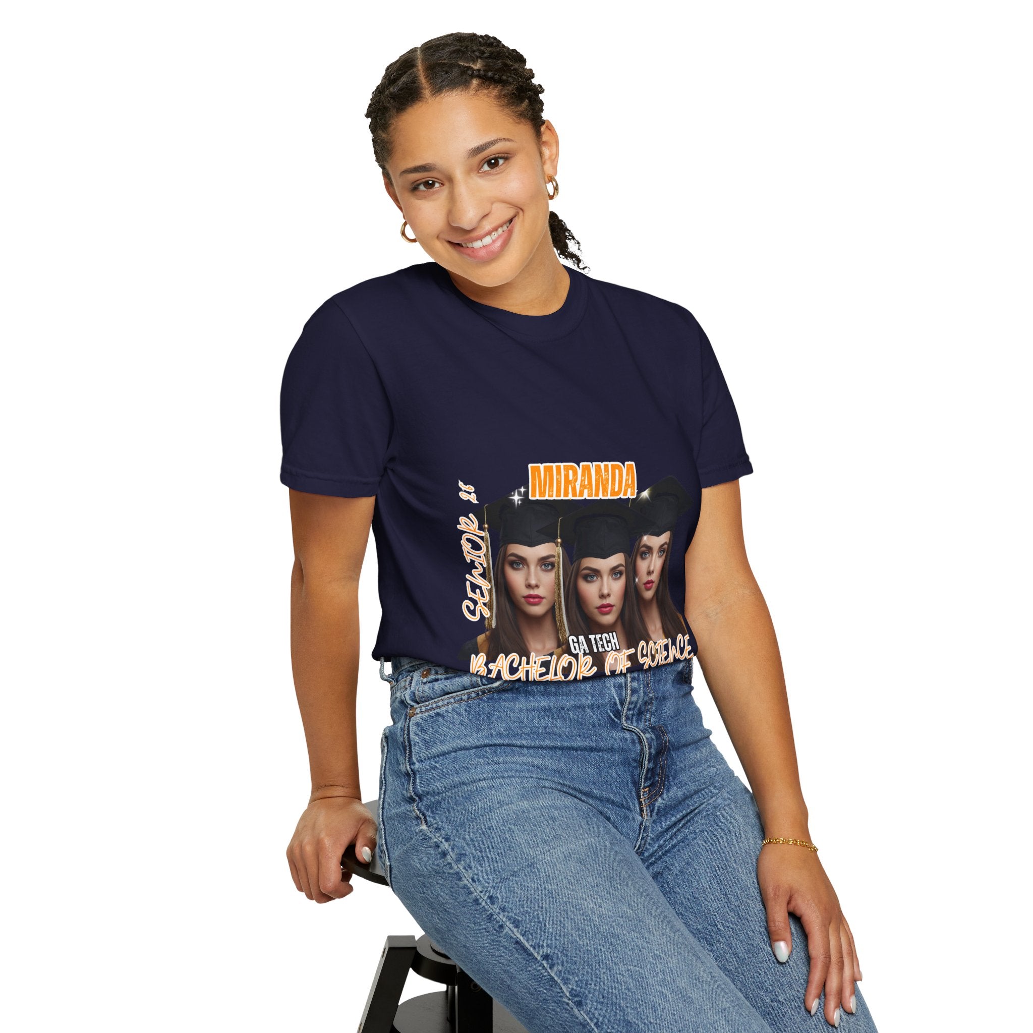 Graduation Photo Collage T-Shirt — Personalized Miranda GA Tech Grad Cap Tee