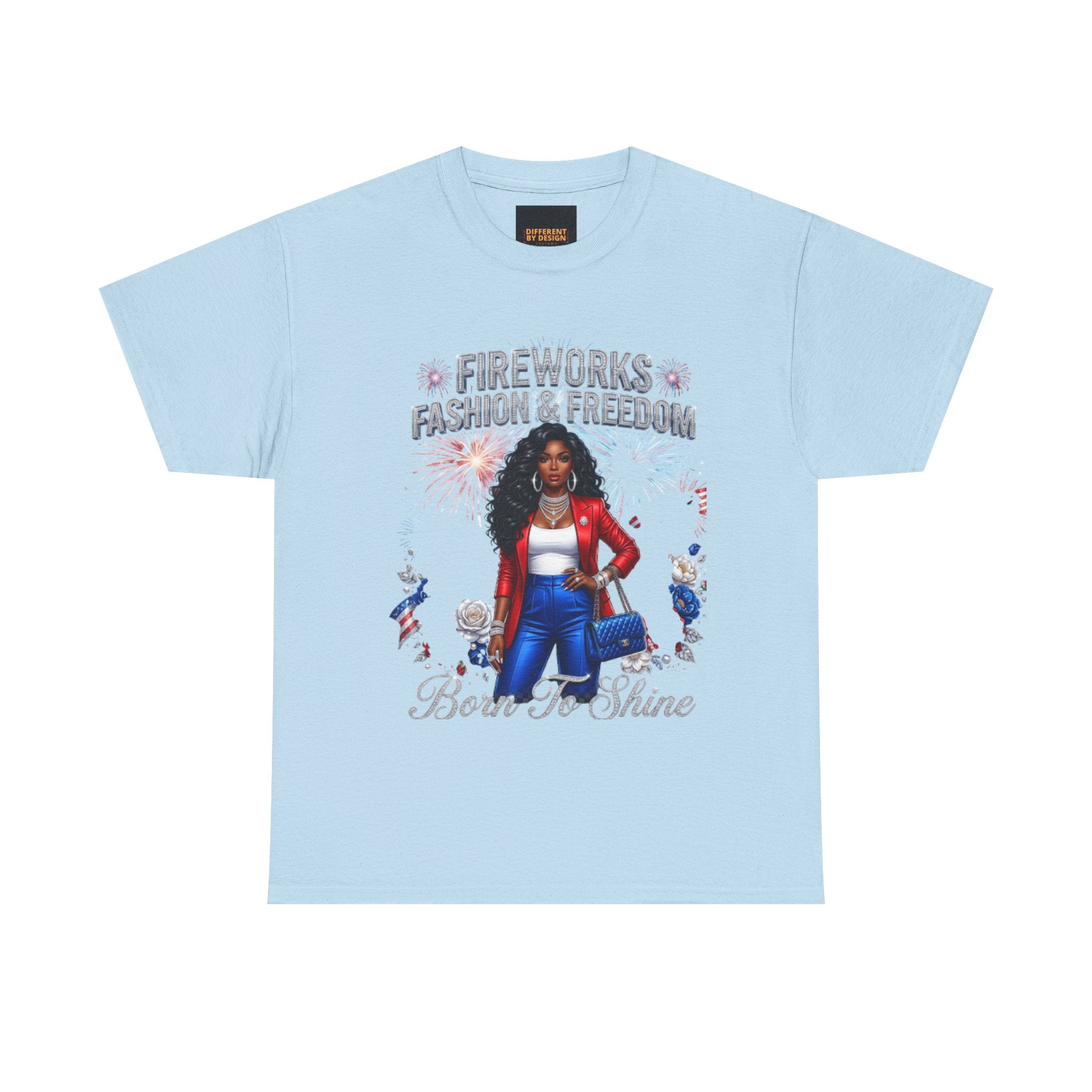 Fireworks Fashion & Freedom Tee — Born to Shine Patriotic Graphic T‑Shirt