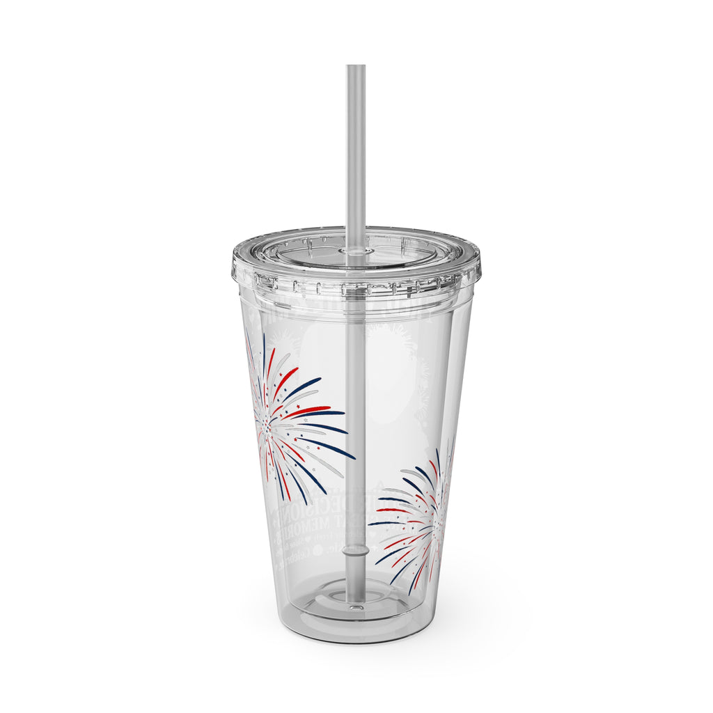 16oz Sunsplash Tumbler with Straw — 'Red, White & Wine' Patriotic Wine Lover Cup